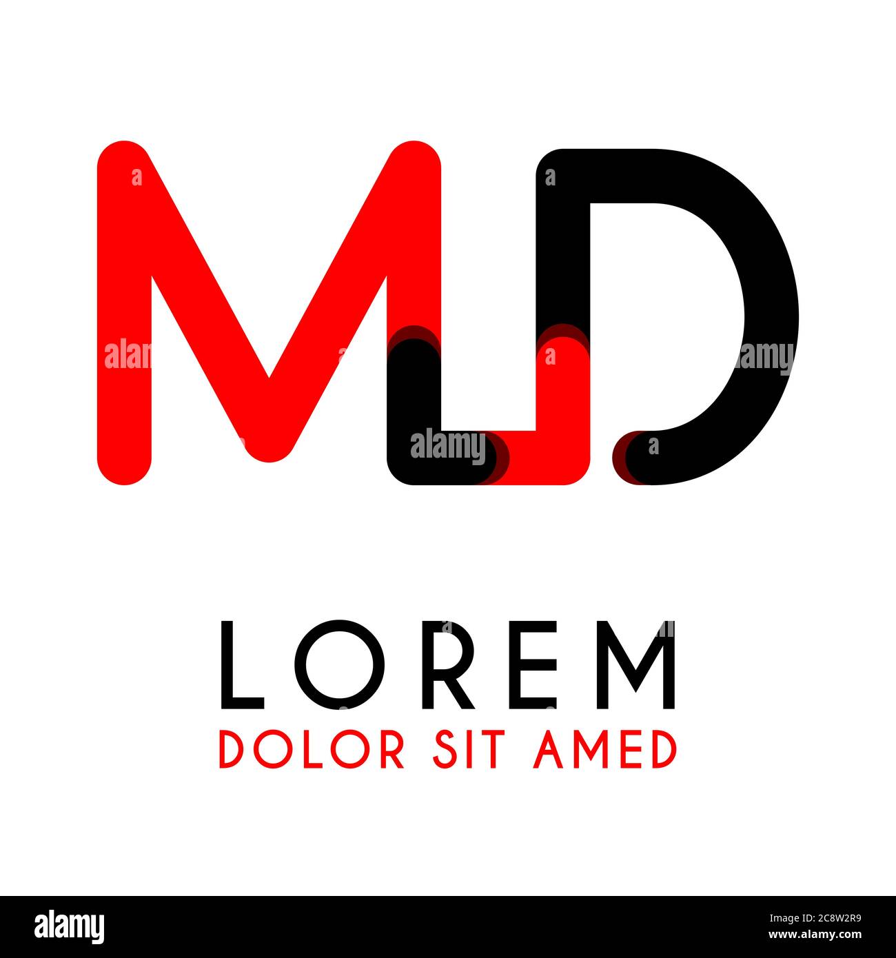 initial Letter MD with red Black and has rounded corners Stock Vector