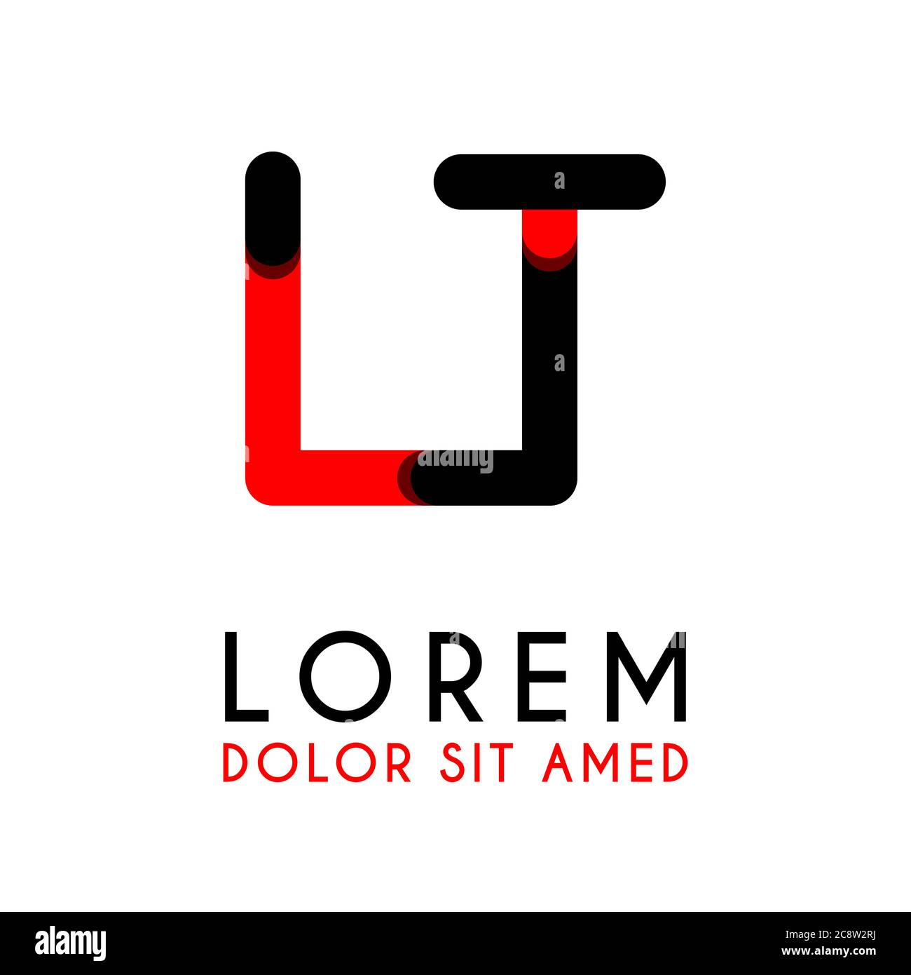 initial Letter LT with red Black and has rounded corners Stock Vector