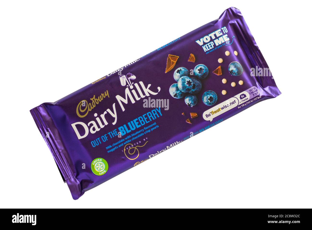 Bar of Cadbury Dairy Milk out of the Blueberry chocolate bar isolated ...