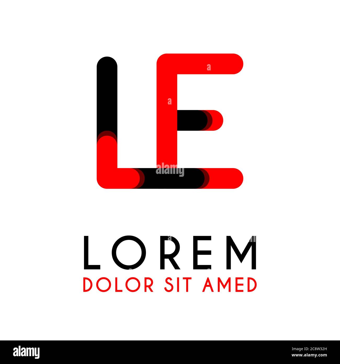 initial Letter LE with red Black and has rounded corners Stock Vector
