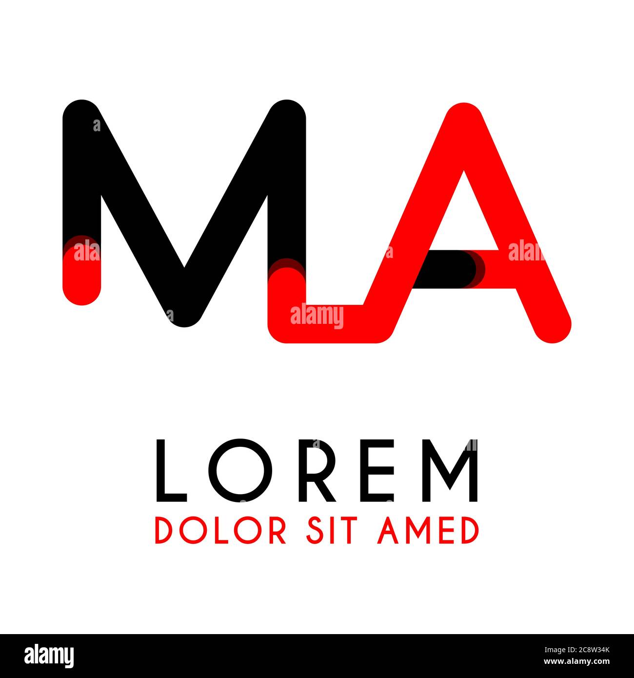 initial Letter MA with red Black and has rounded corners Stock Vector