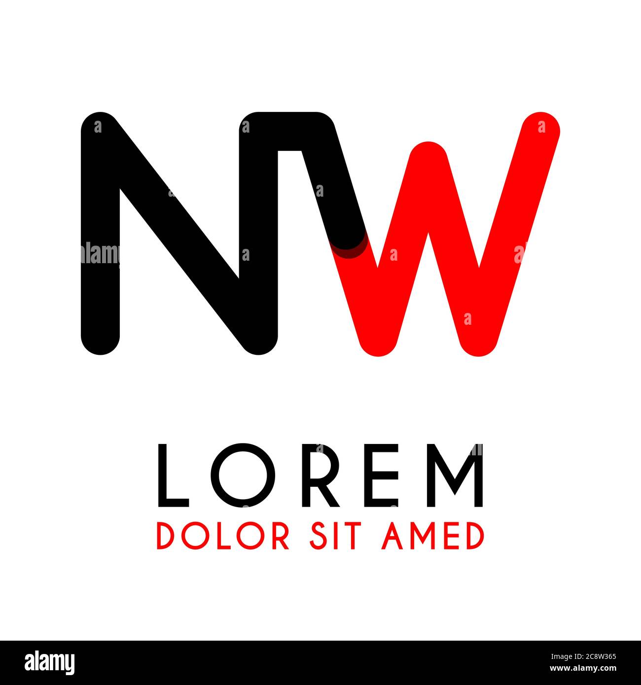 initial Letter NW with red Black and has rounded corners Stock Vector