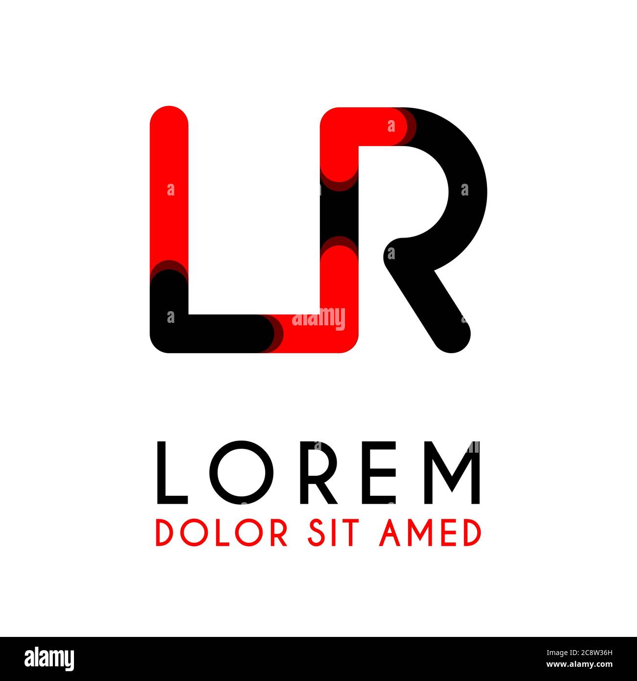 initial Letter LR with red Black and has rounded corners Stock Vector