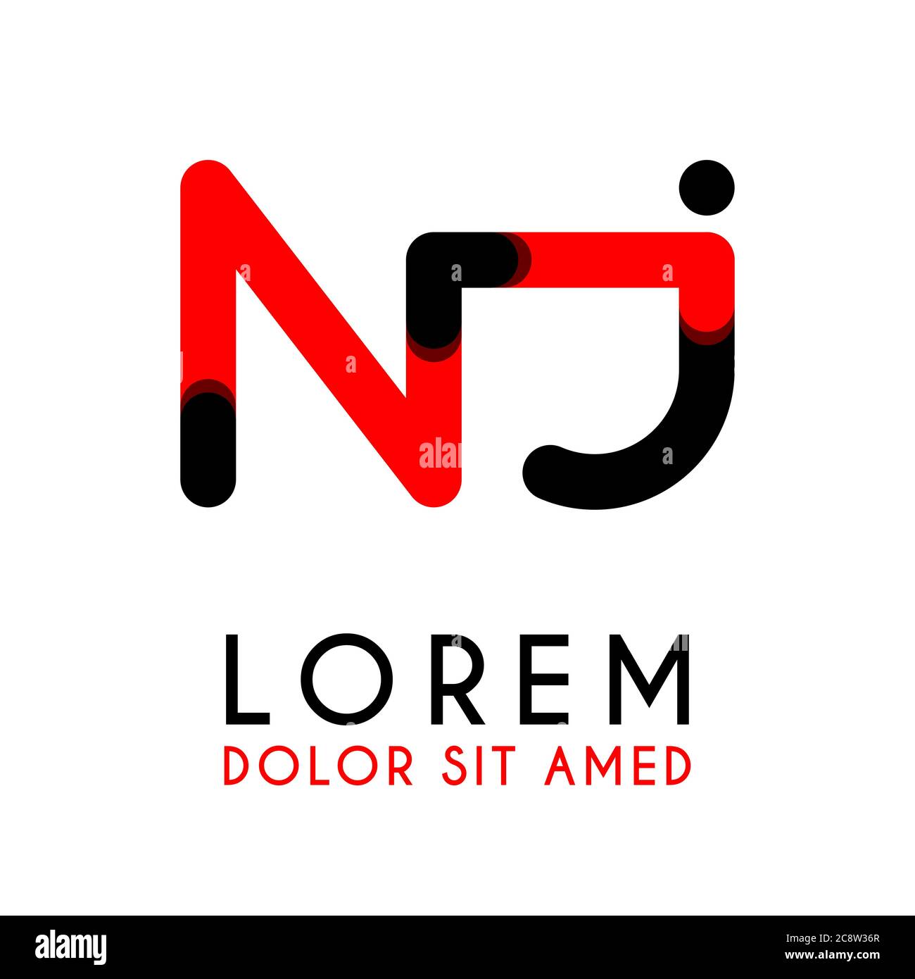 initial Letter NJ with red Black and has rounded corners Stock Vector ...