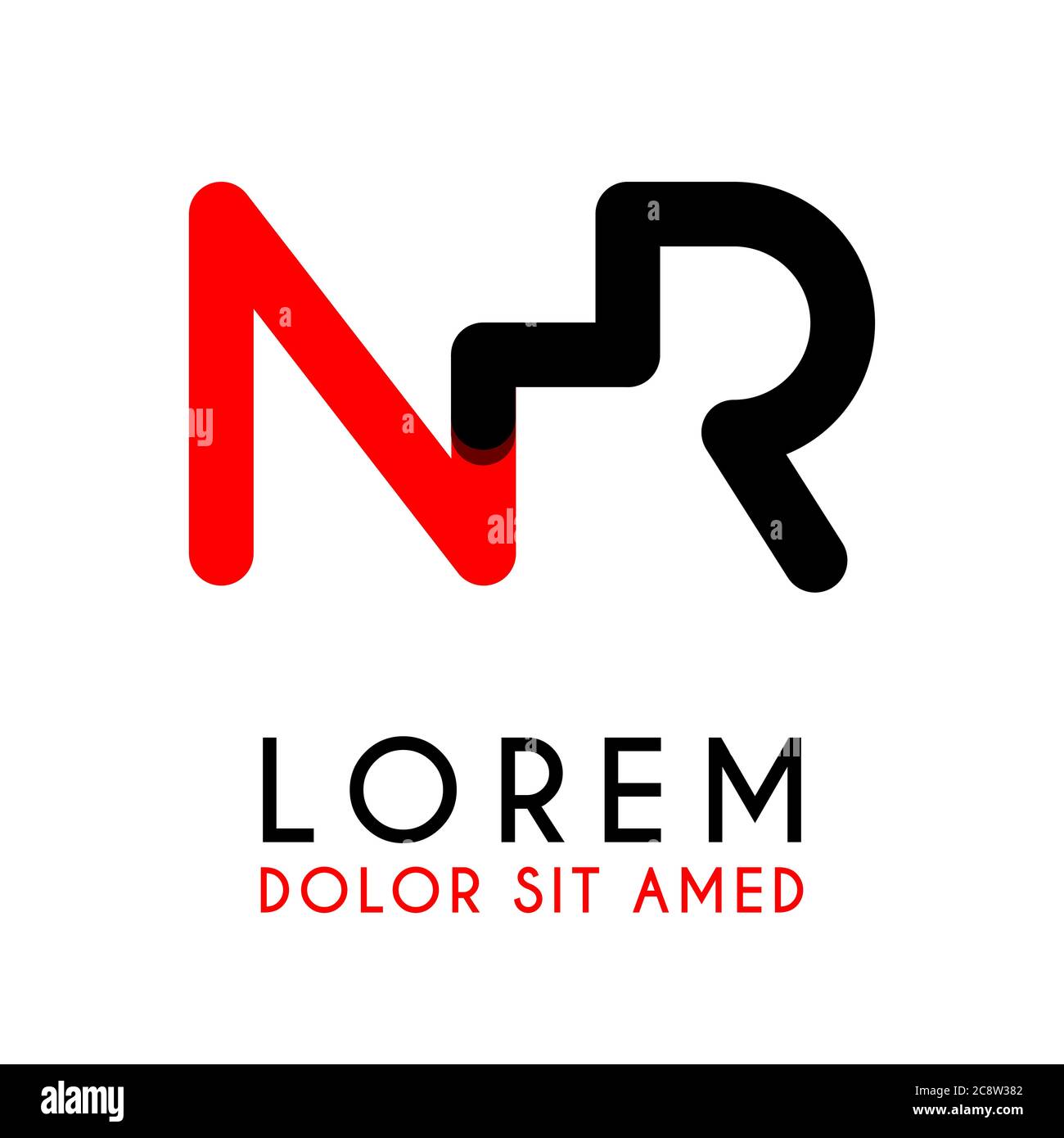 initial Letter NR with red Black and has rounded corners Stock Vector ...