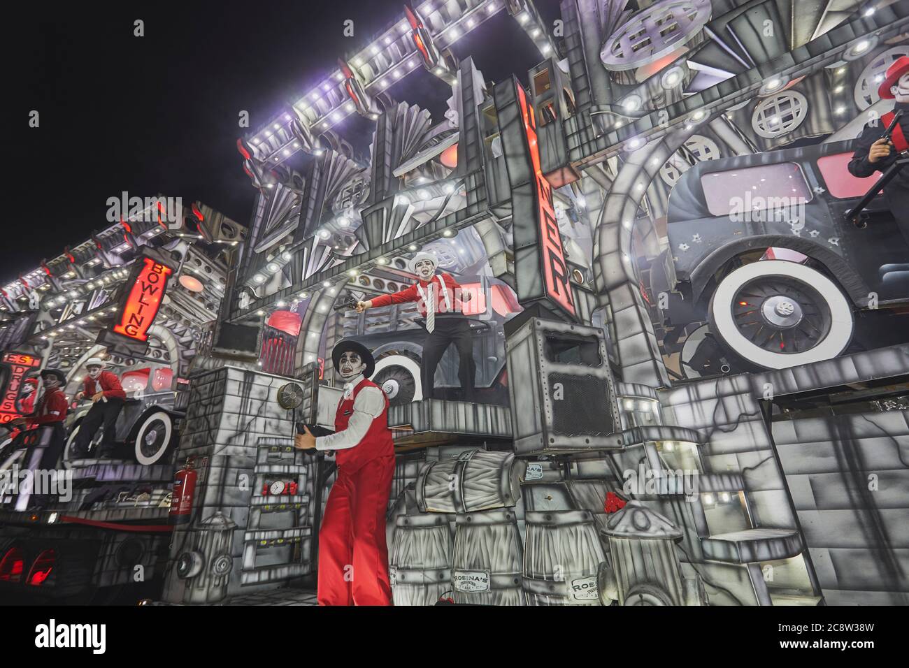 A brightly lit-up carnival float at the Bridgwater Carnival, held every November, in Bridgwater, Somerset, Great Britain. Stock Photo