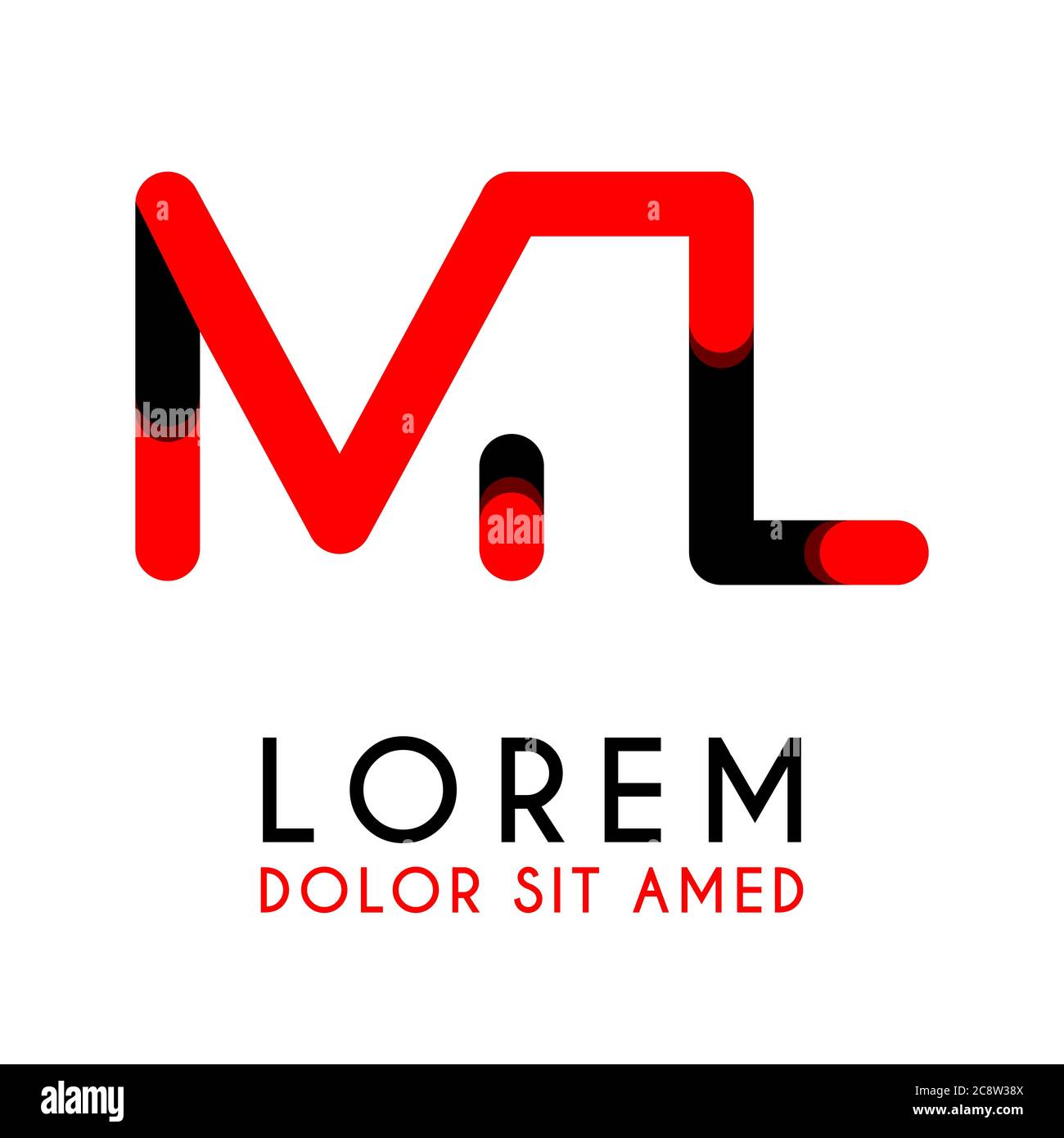 initial Letter ML with red Black and has rounded corners Stock Vector