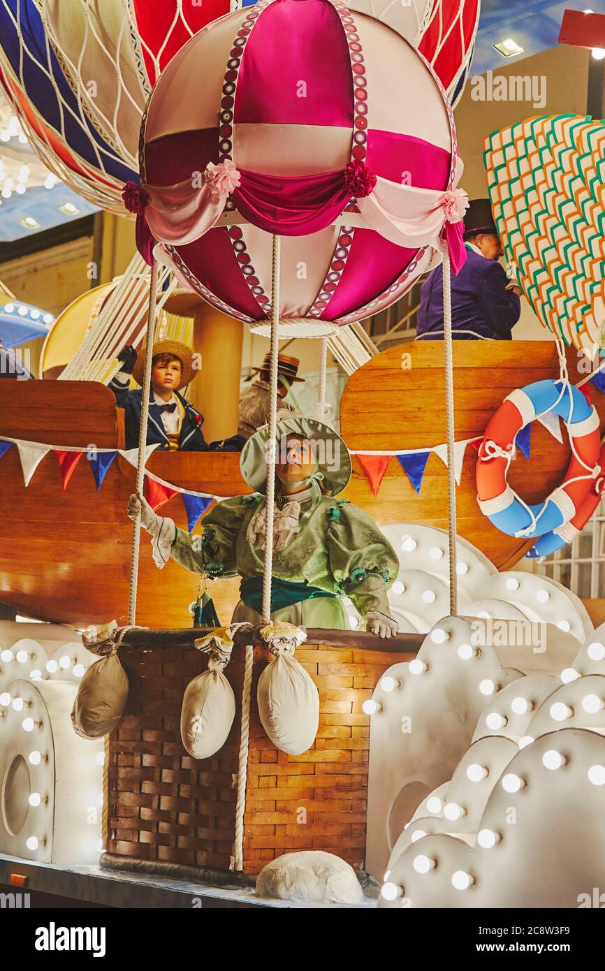 A brightly litup carnival float at the Bridgwater Carnival, held every