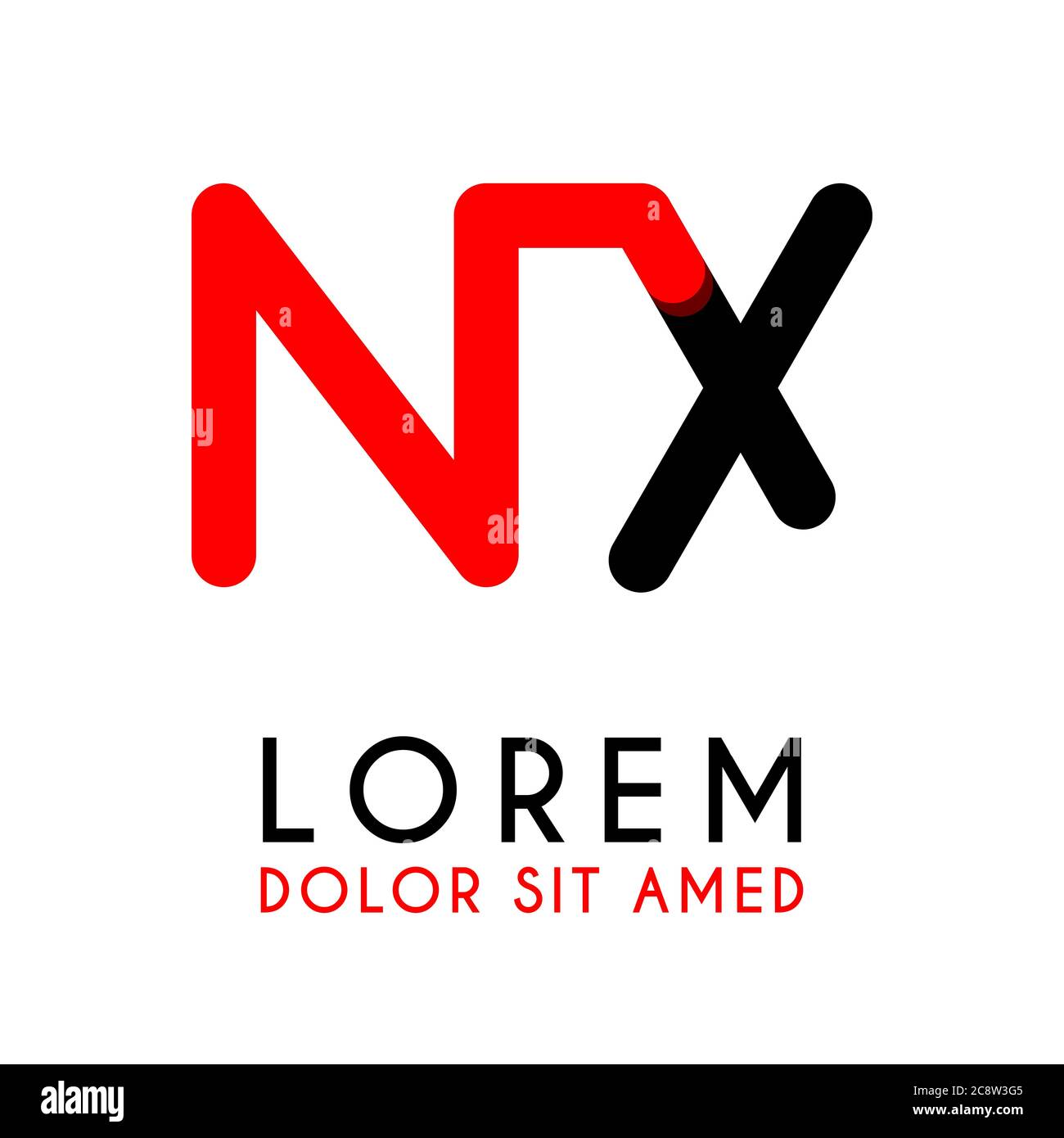 initial Letter NX with red Black and has rounded corners Stock Vector
