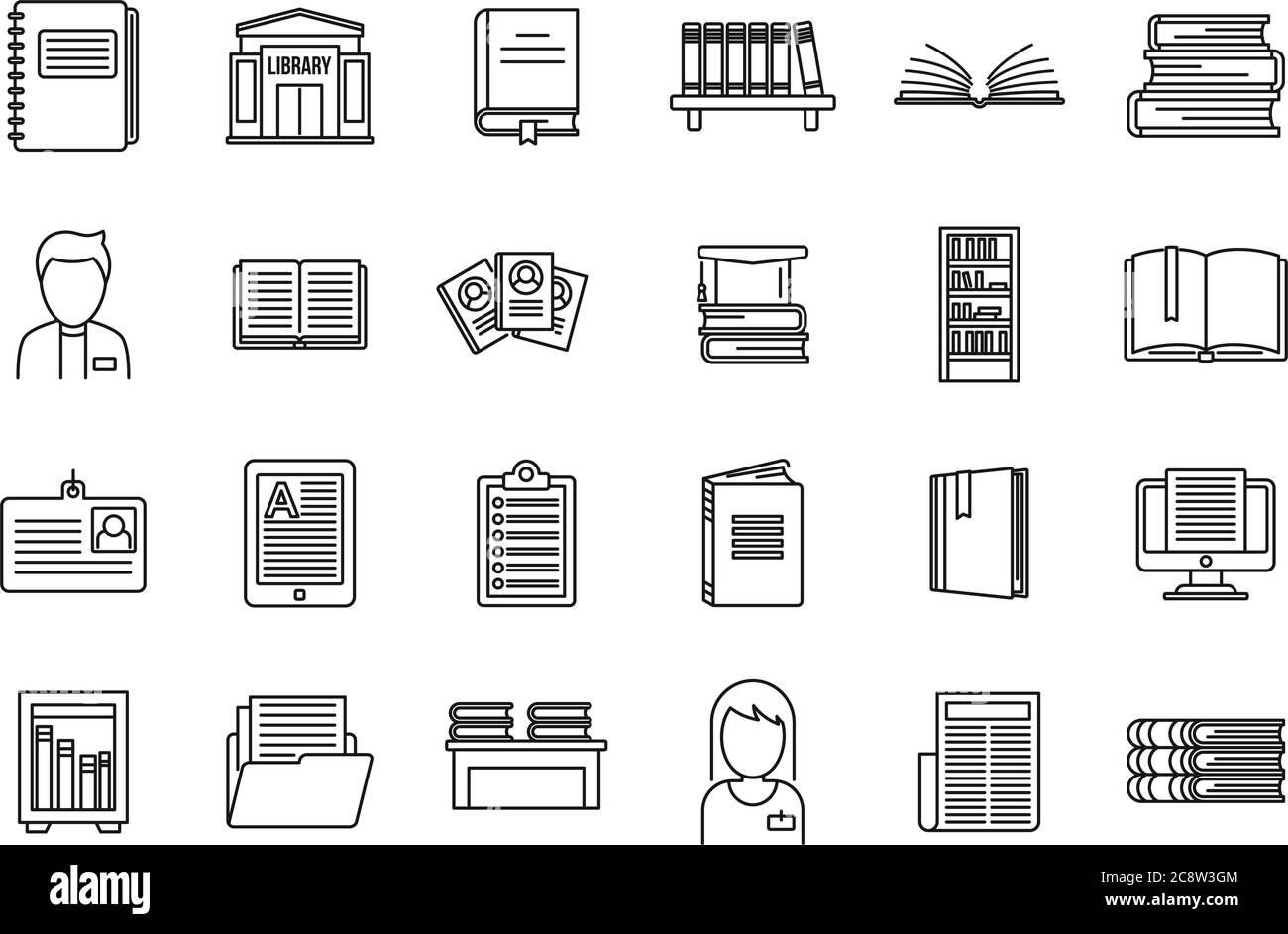 University library icons set. Outline set of university library vector