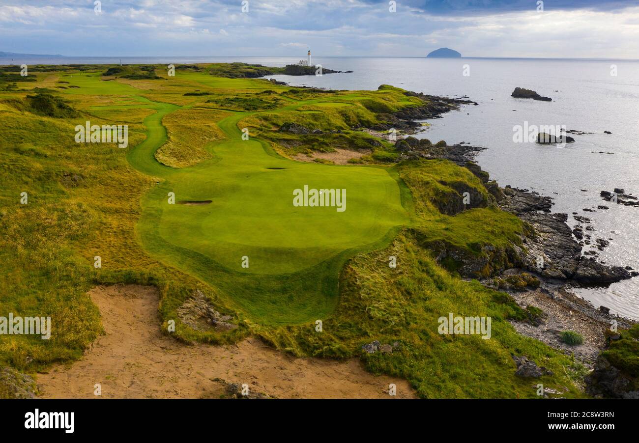 Aerial view of new Maidens 11th hole par 3 on Ailsa golf course at Trump Turnberry  resort in Ayrshire, Scotland, UK Stock Photo - Alamy