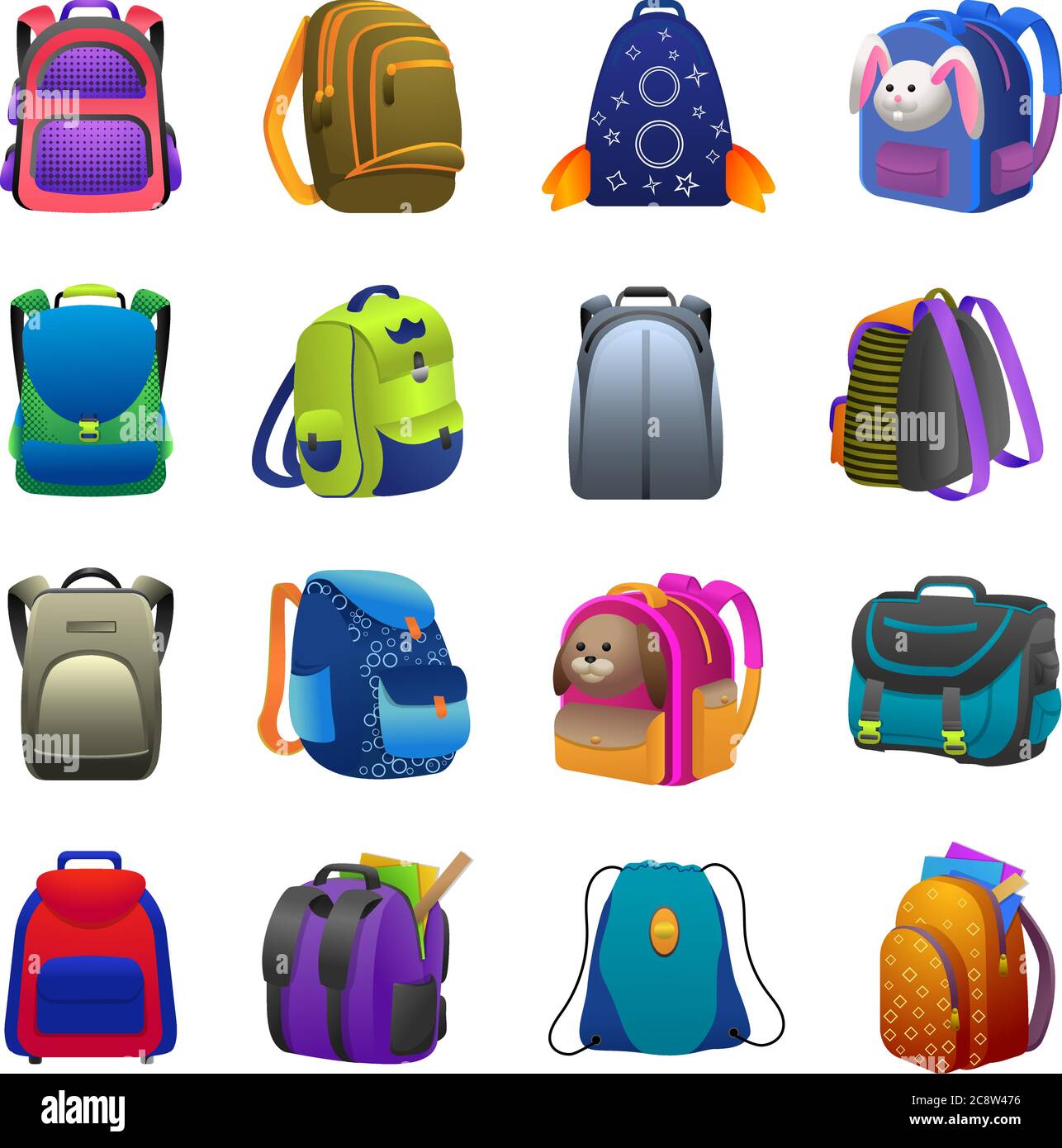 Backpack icons set. Cartoon set of backpack vector icons for web design ...