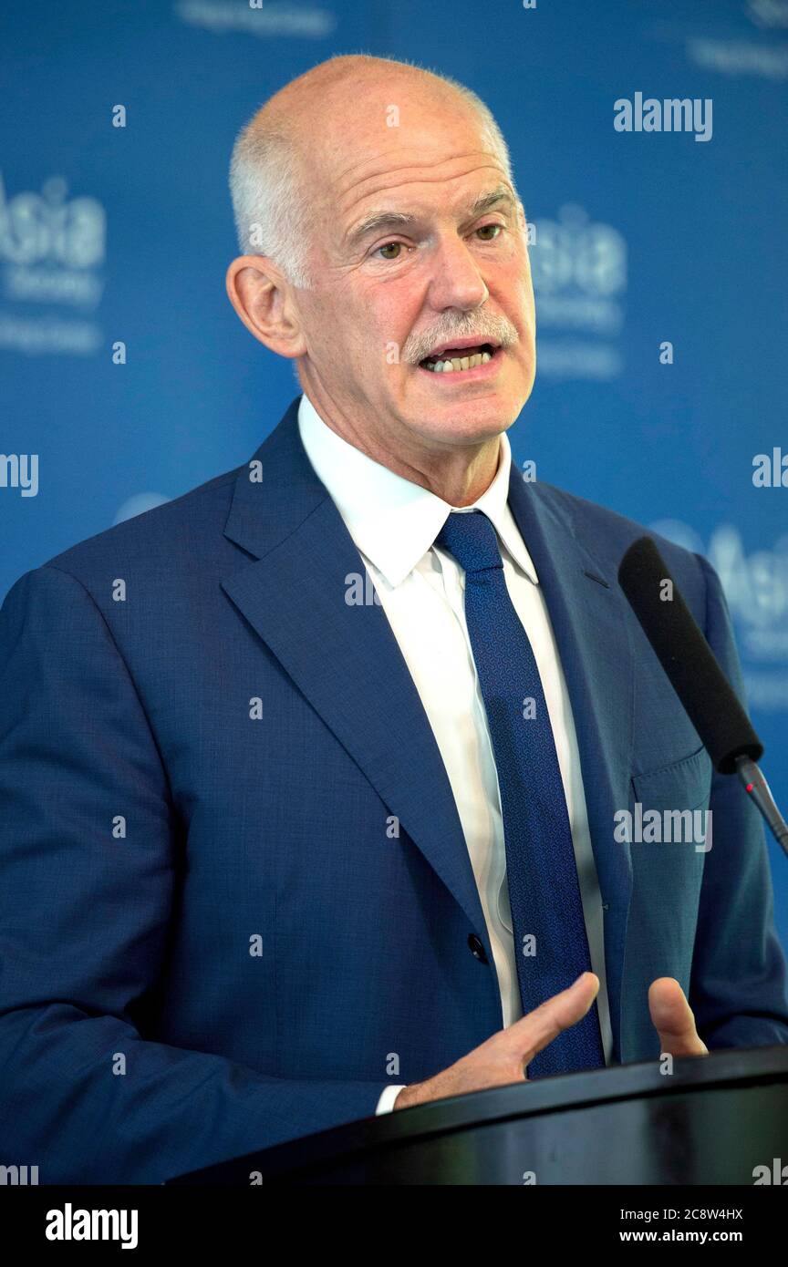 Hong Kong, China. 05th June, 2016. Giorgos A. Papandreou gives a speech to the Asia Society of Hong Kong about Brexit. Papandreou was Greek Prime Minister at the height of the Greek government's debt crisis between 2009 and 2011. The European financial crisis and the subsequent refugee crisis have played into the hands of the euro skeptics. Great Britain is facing a national referendum on leaving or remaining in the European Union on June 23 that will split British and Europeans alike. Hong Kong, May 5, 2016 | usage worldwide Credit: dpa/Alamy Live News Stock Photo