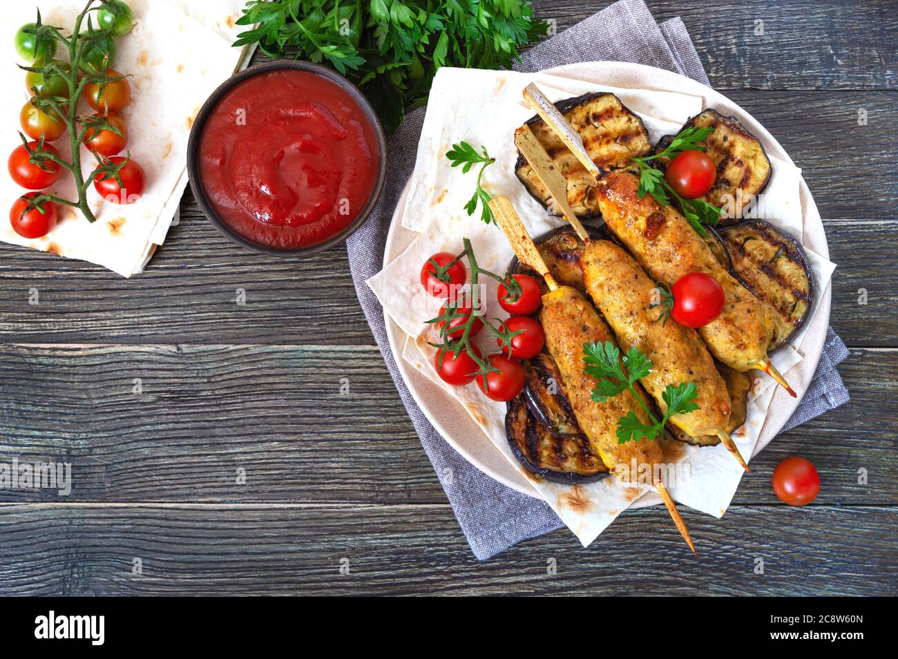 Lula Kebab With Grilled Eggplant On Pita Bread Dietary Chicken Kebabs On A Skewer With Vegetables The Top View Stock Photo Alamy,White Sweet Potato Name