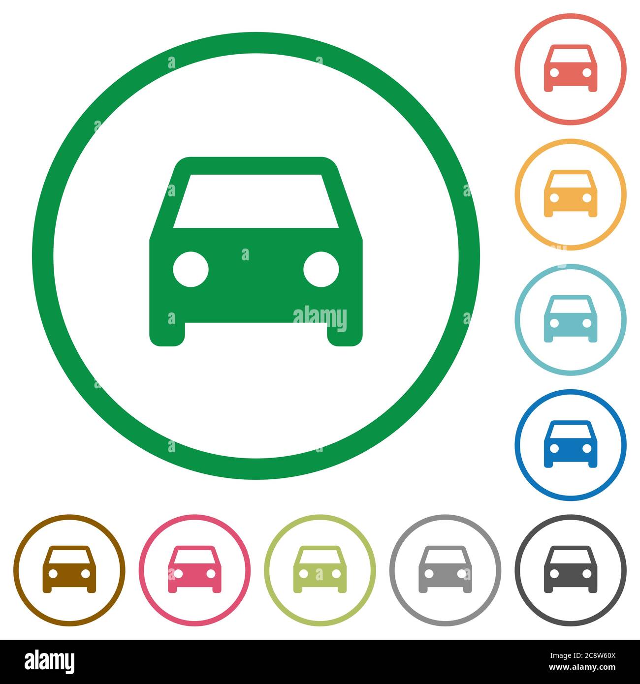 Set of car color round outlined flat icons on white background Stock ...