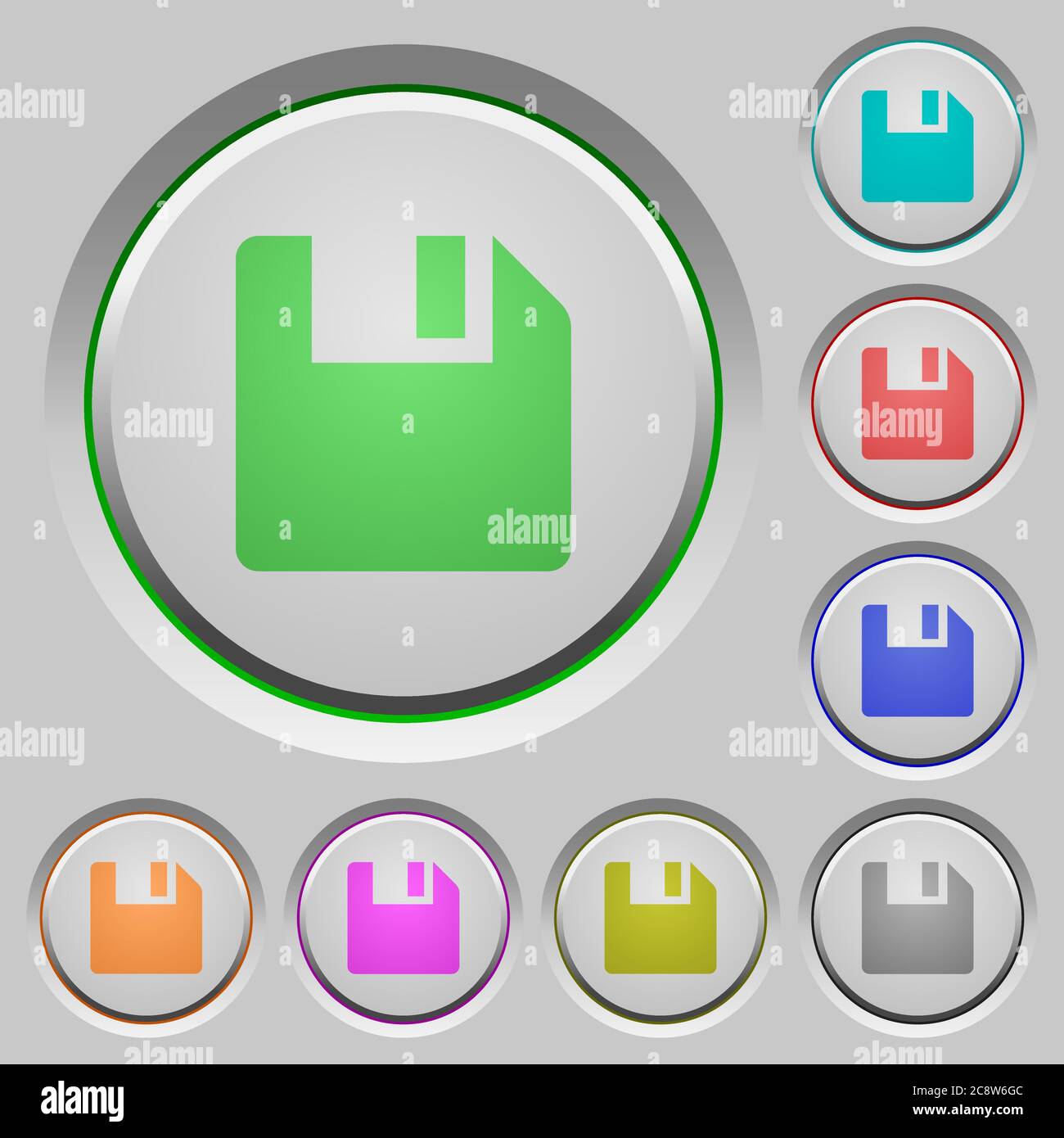 Set of color save sunk push buttons. Stock Vector