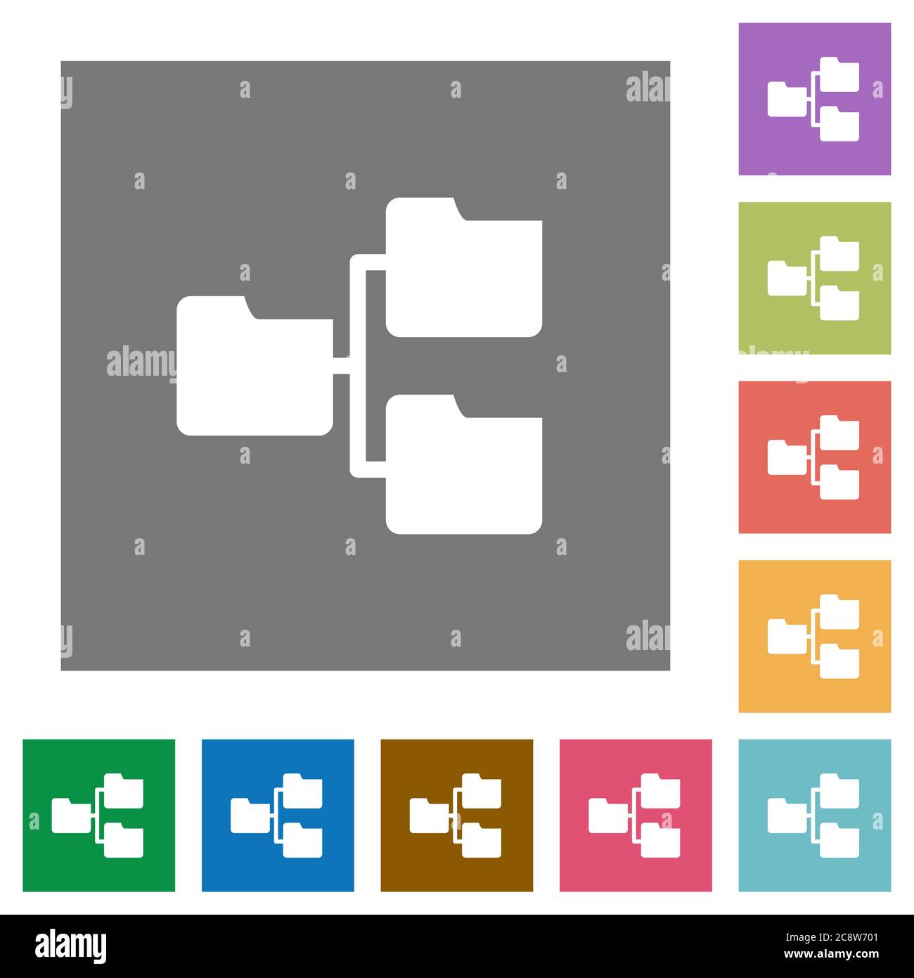 Shared folders flat icon set on color square background. Stock Vector