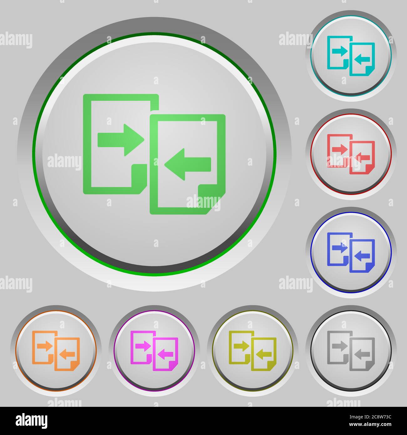 Set of color Share documents sunk push buttons. Stock Vector
