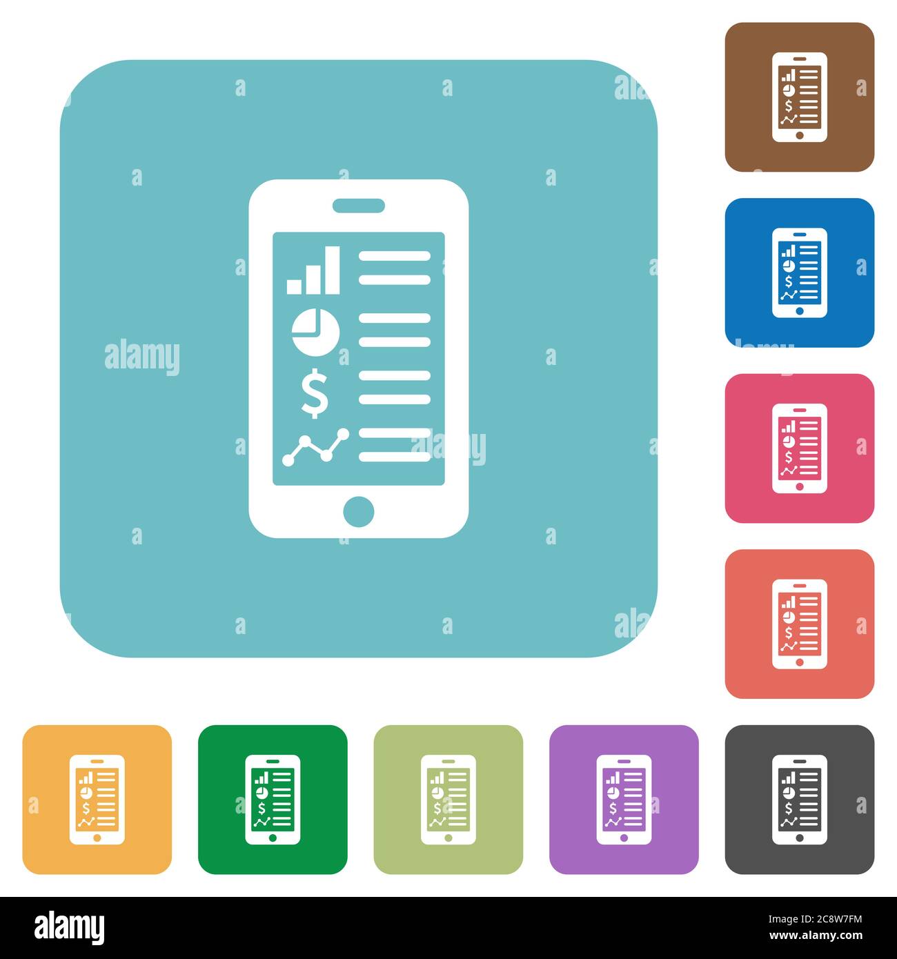 Flat mobile application icons on rounded square color backgrounds. Stock Vector