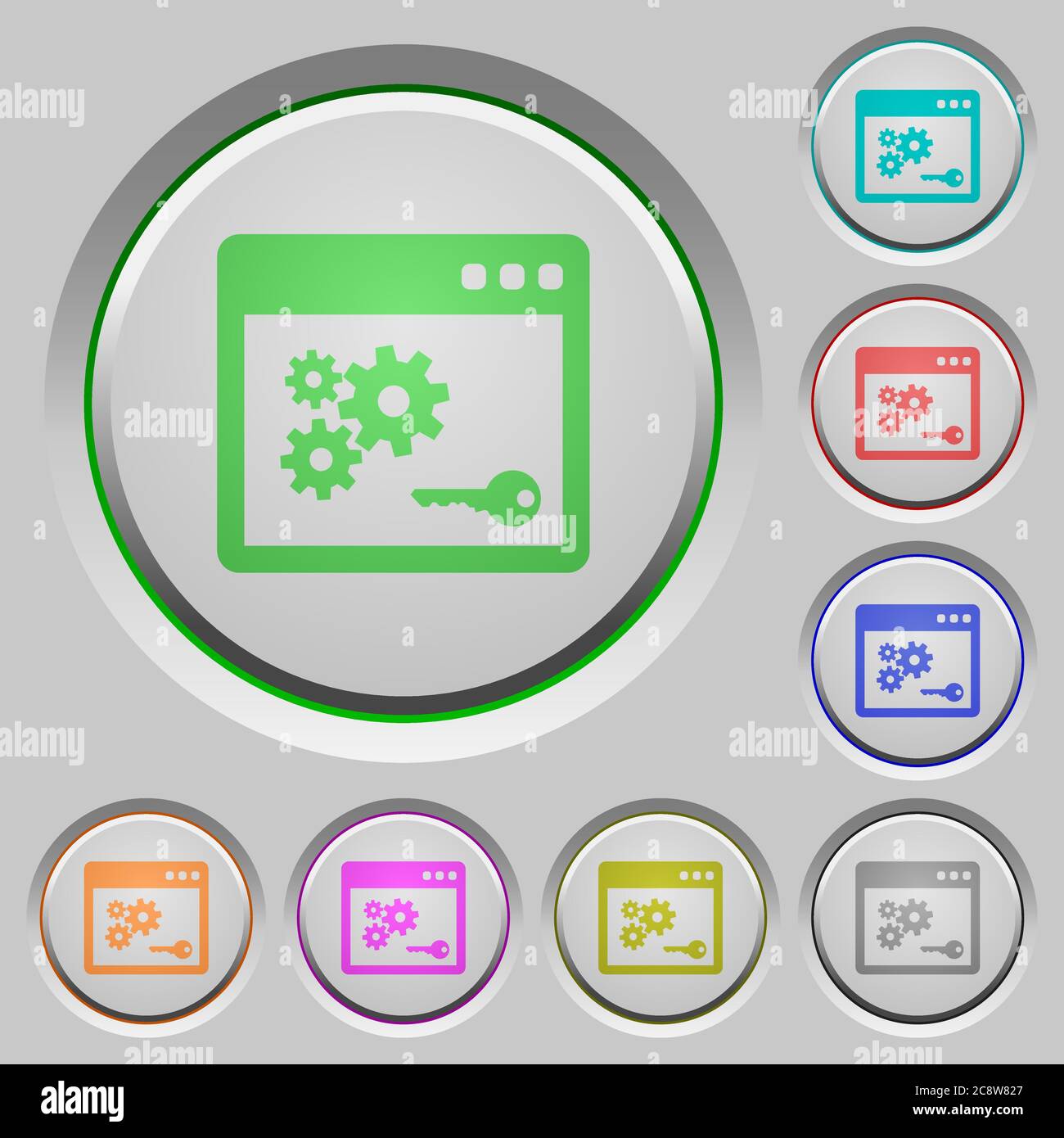 Set of color API key sunk push buttons. Stock Vector