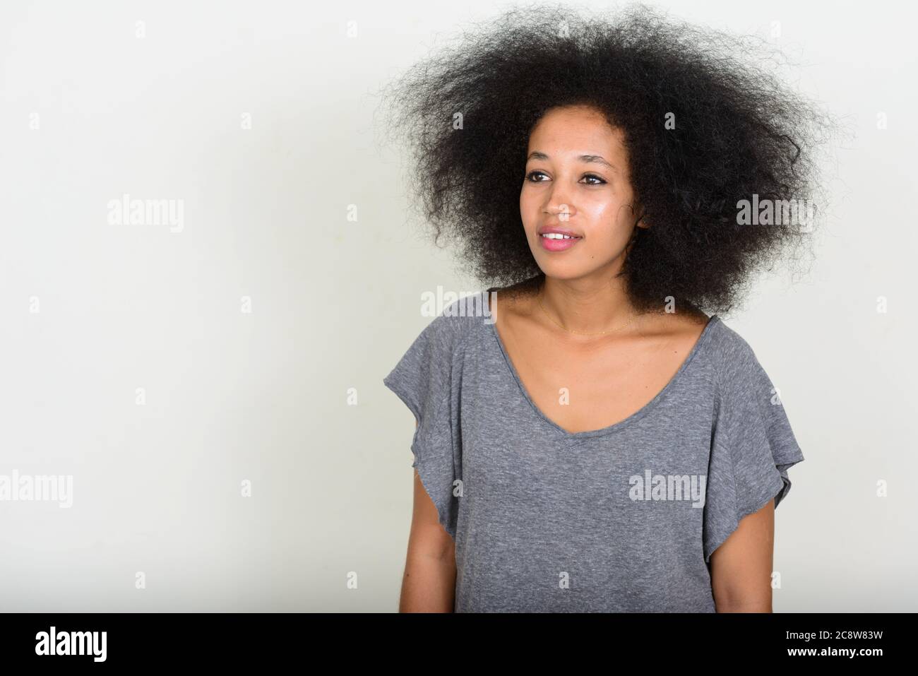 Portrait of young beautiful African woman with Afro hair Stock Photo ...