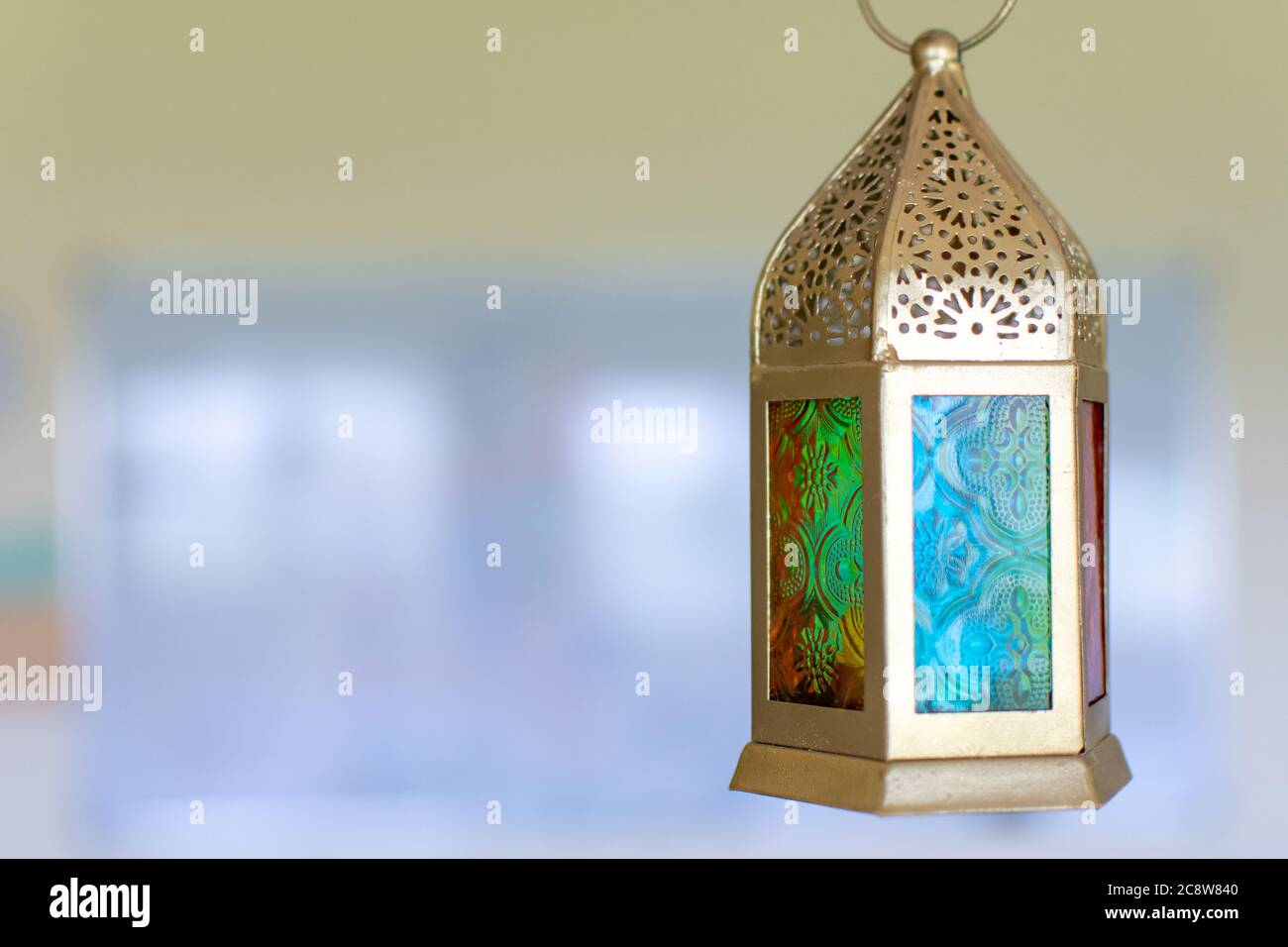 Ramadan Kareem Islamic Middle Eastern Latern with Copy Space. Selective focus. Stock Photo
