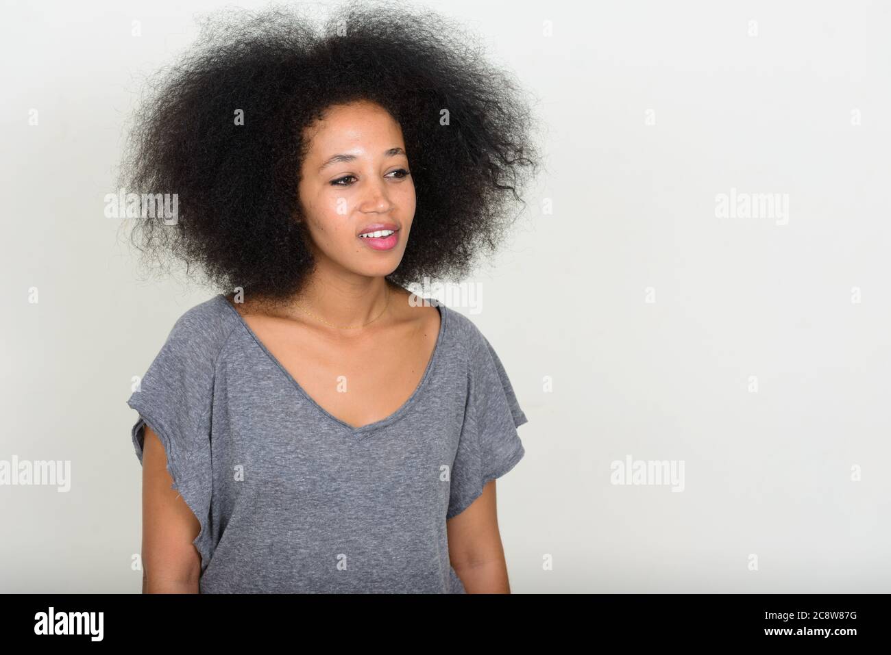 Portrait of young beautiful African woman with Afro hair Stock Photo ...