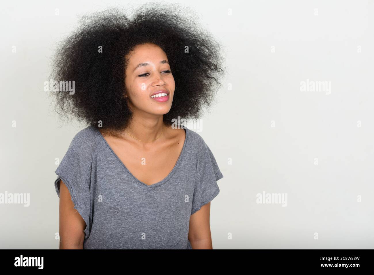 Portrait of young beautiful African woman with Afro hair Stock Photo ...
