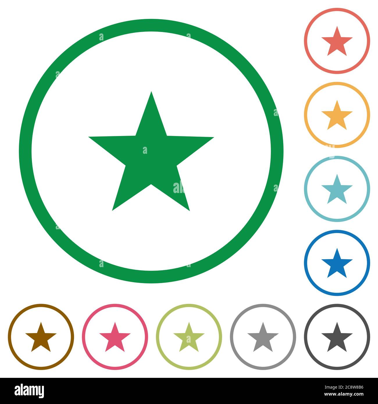 Set of favorite color round outlined flat icons on white background ...