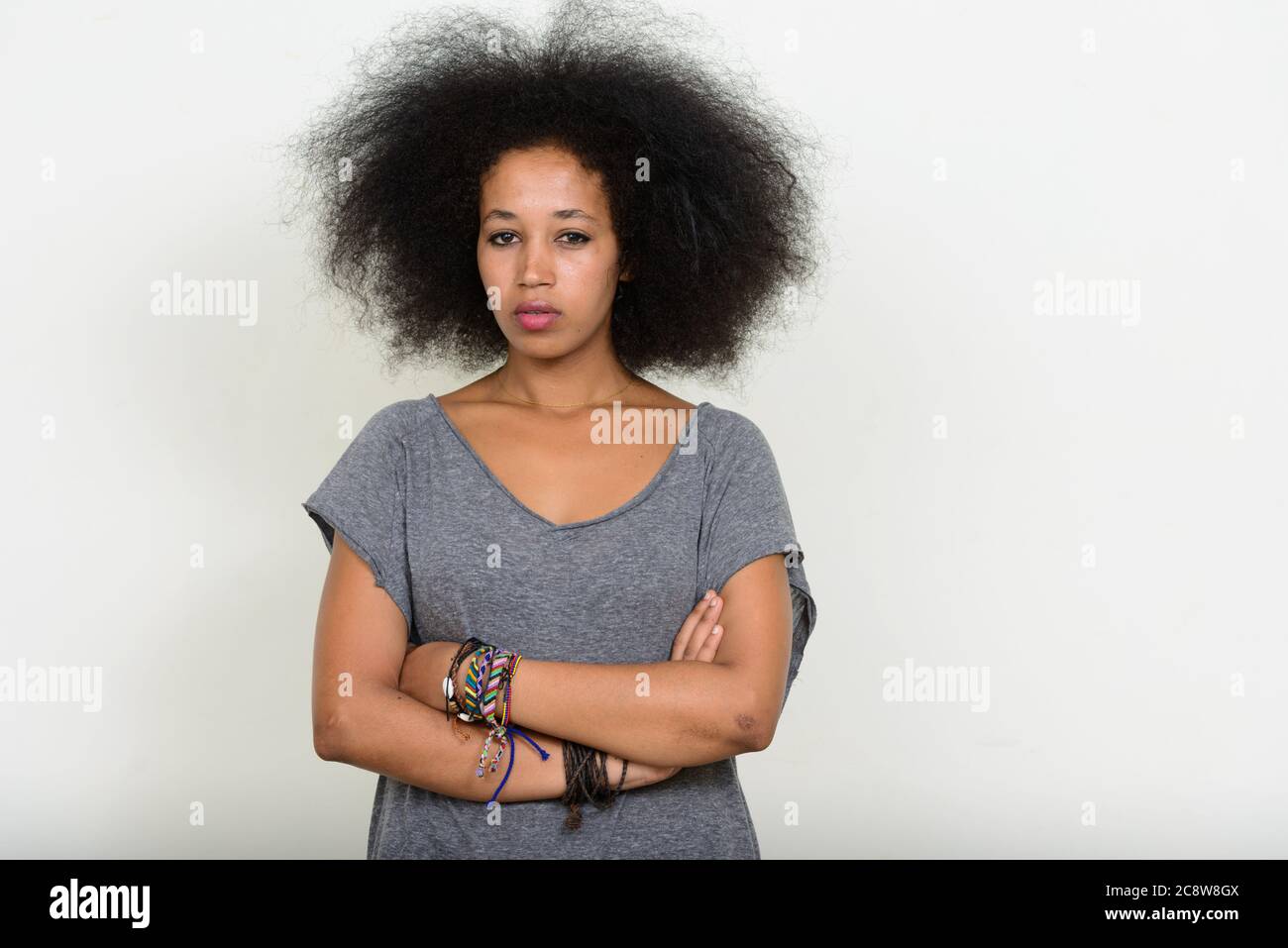 Portrait of young beautiful African woman with Afro hair Stock Photo ...