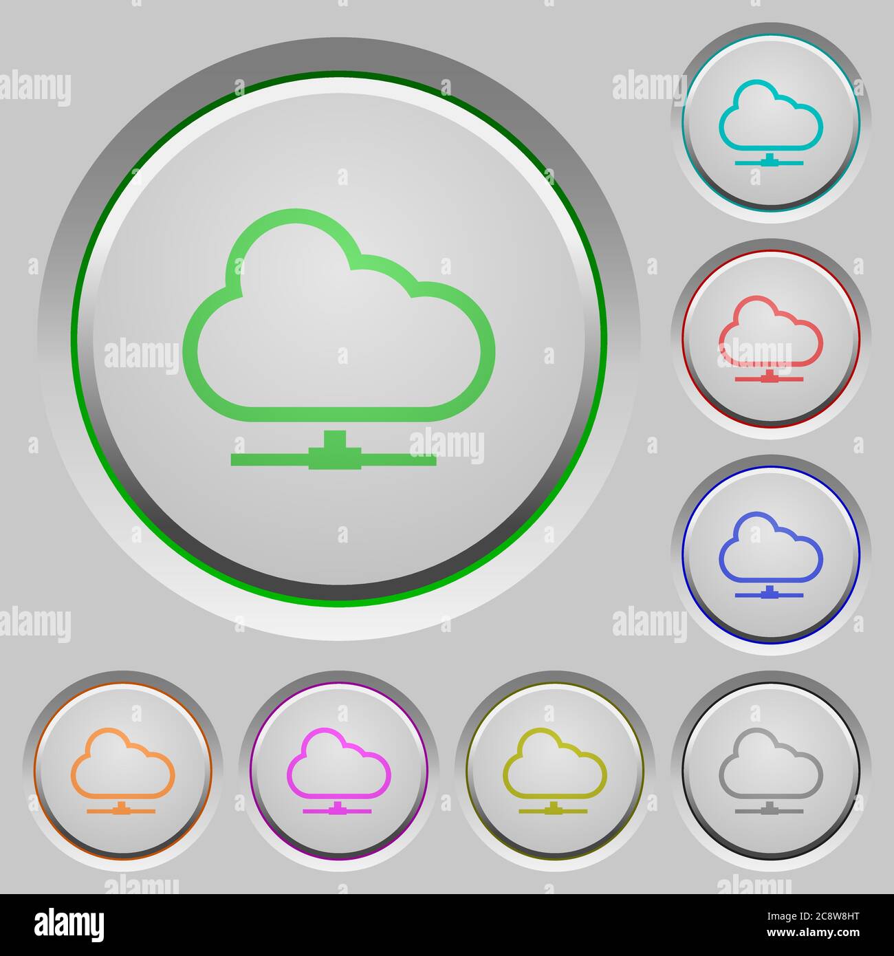 Set of color Cloud network sunk push buttons. Stock Vector