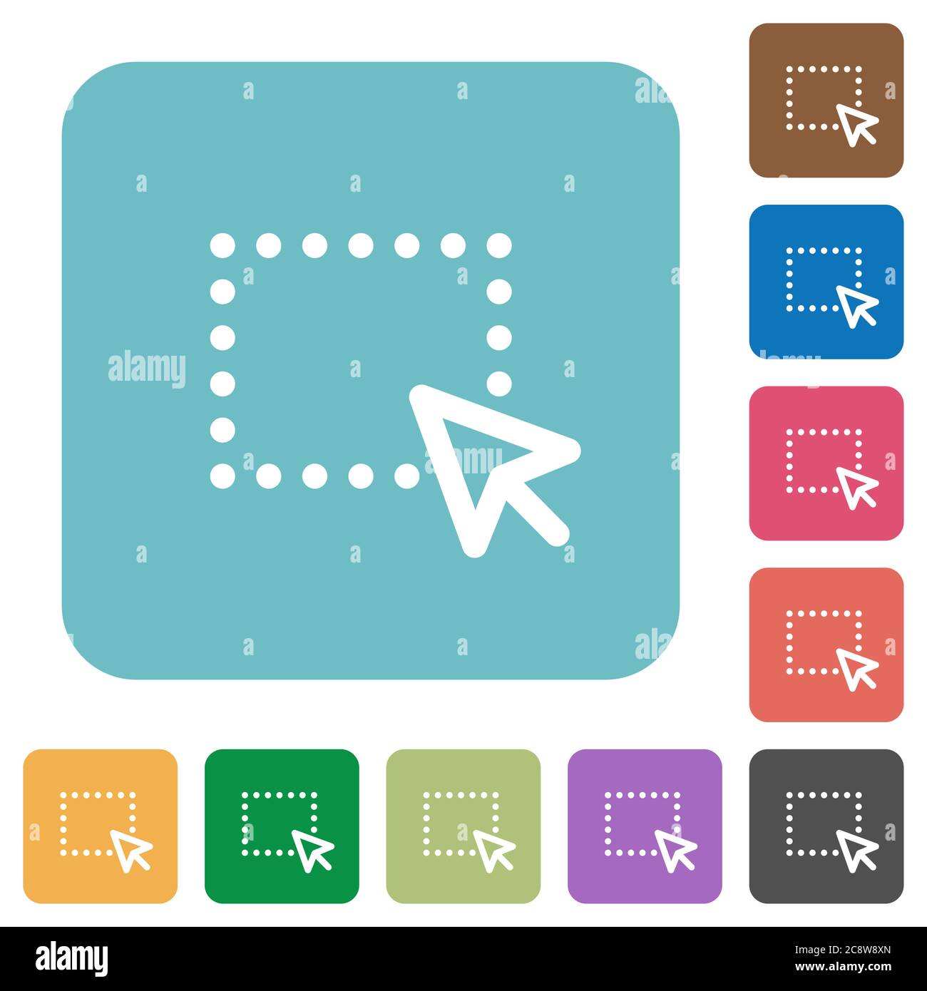 Flat drag and drop icons on rounded square color backgrounds. Stock Vector