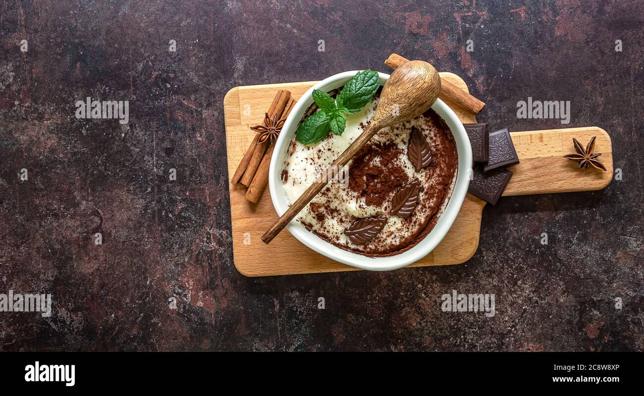 Glutenfree and lactosefree dessert. Sweet soft pudding made with rice