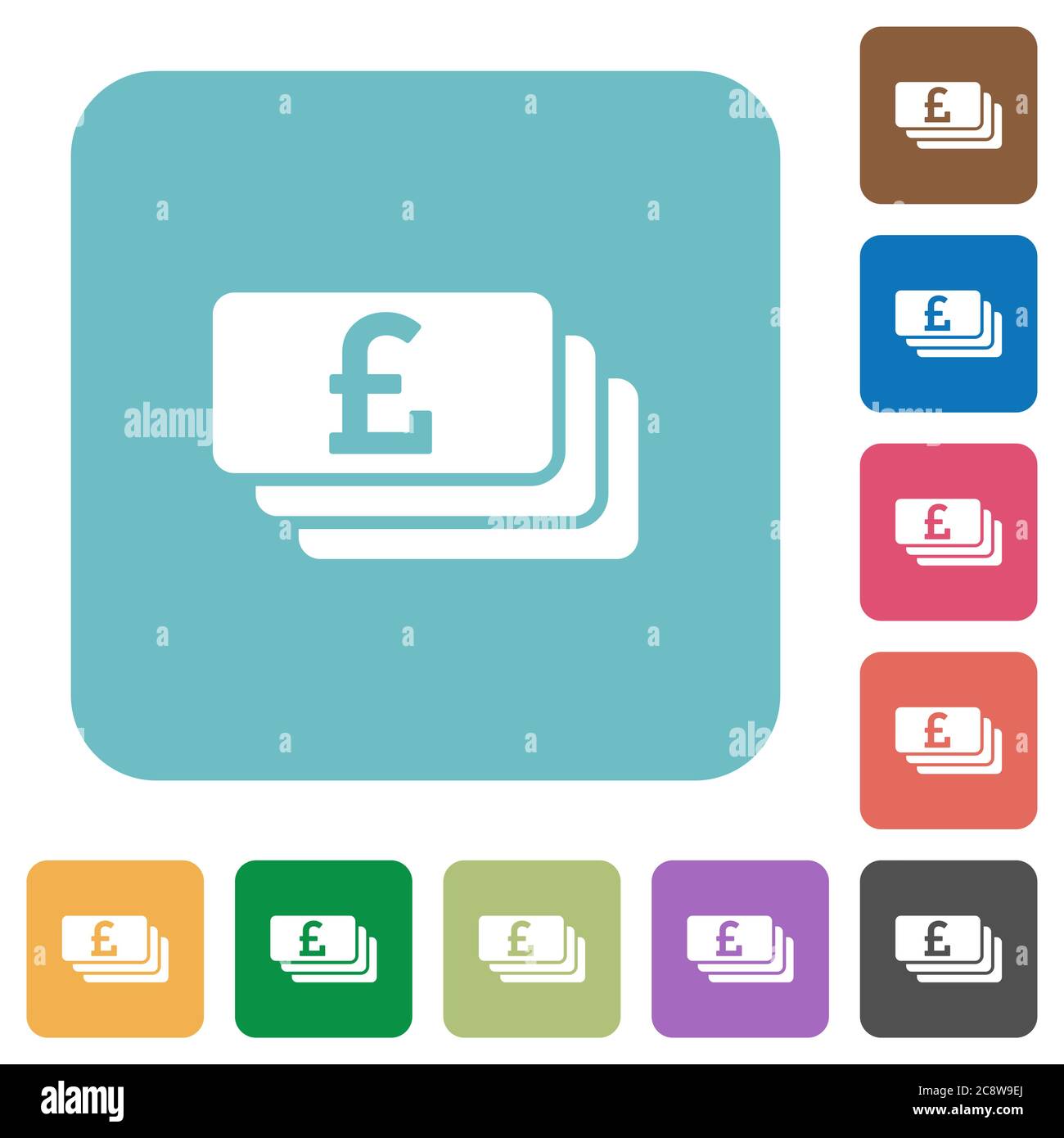 Flat Pound banknotes icons on rounded square color backgrounds Stock ...