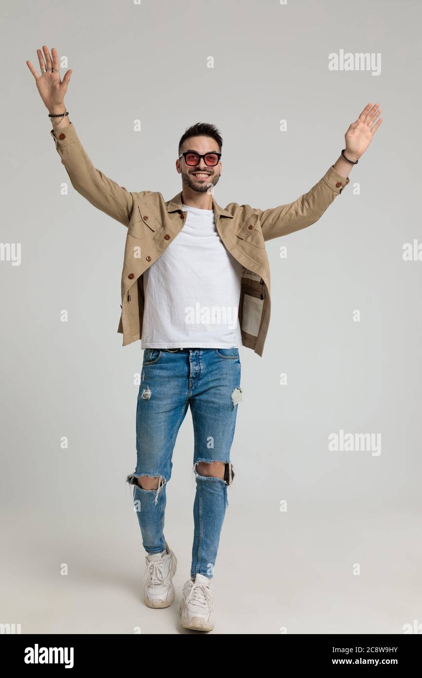 Cheering people hands in air hi-res stock photography and images - Alamy