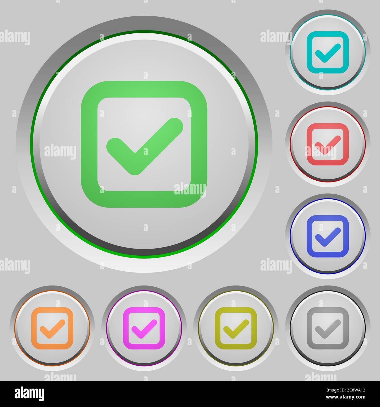 Set of color checkbox sunk push buttons. Stock Vector
