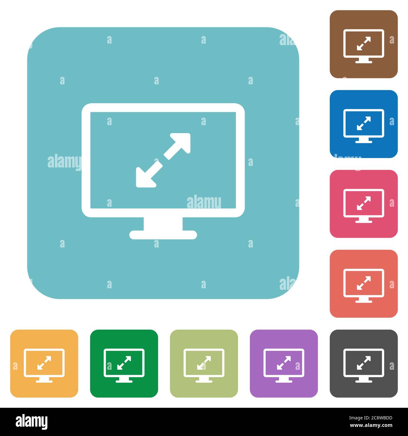 Flat screen resolution icons on rounded square color backgrounds Stock ...
