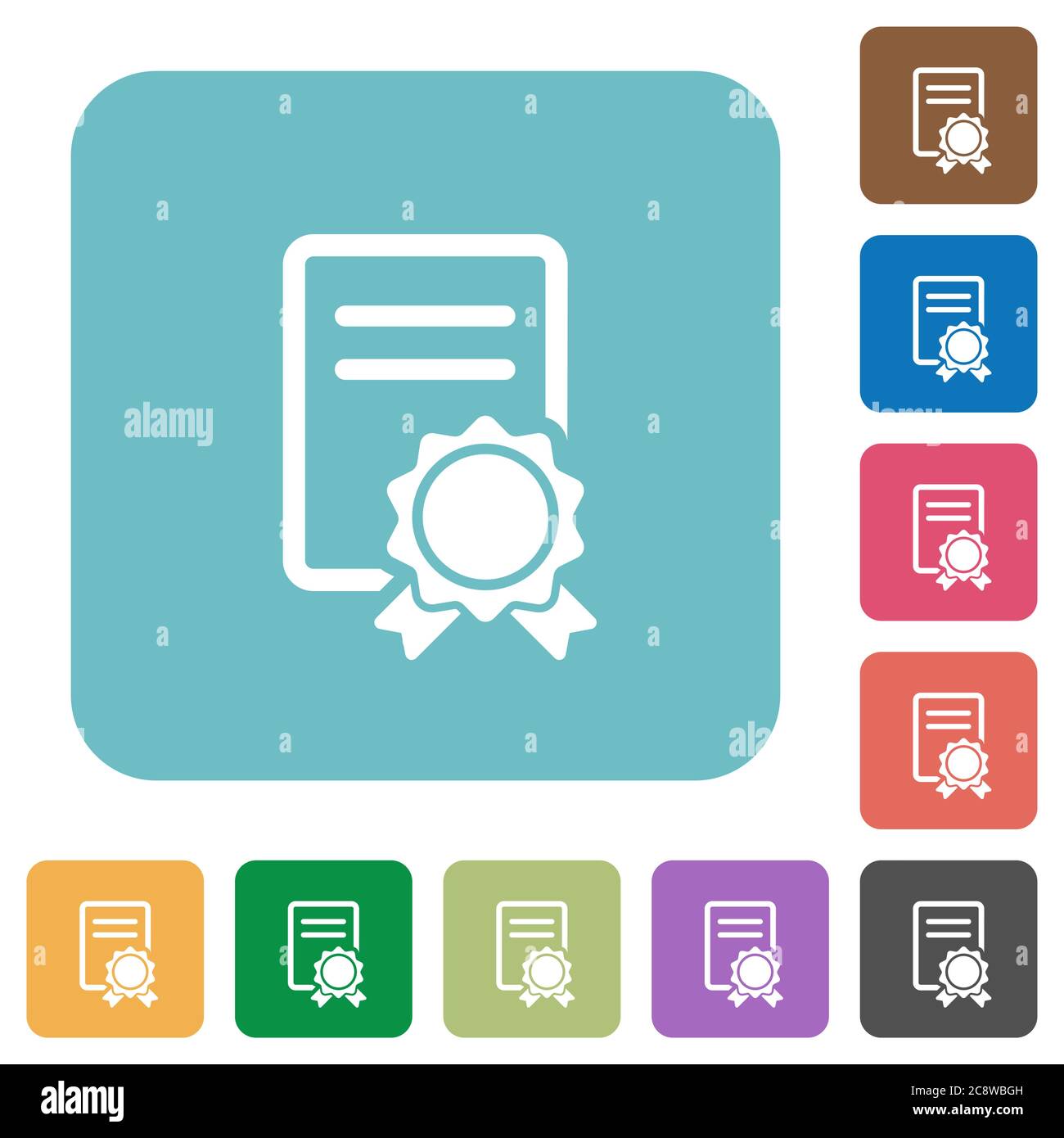 Flat certificate icons on rounded square color backgrounds Stock Vector ...