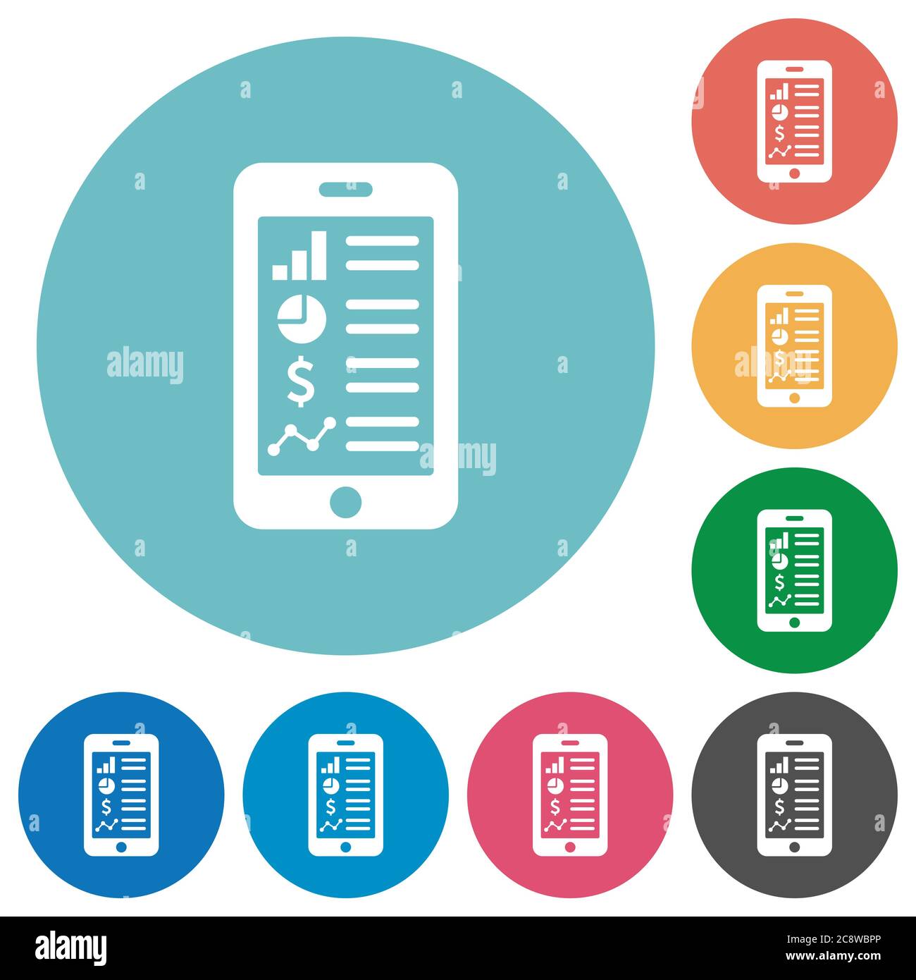 Flat mobile application icon set on round color background Stock Vector ...