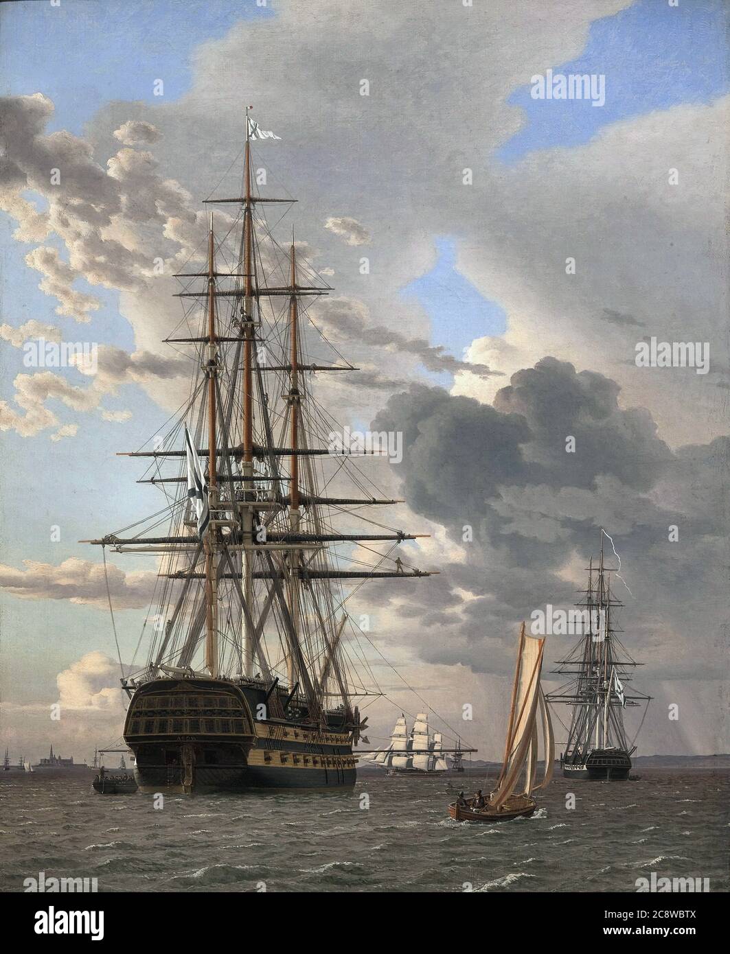 Eckersberg Christoffer Wilhem - Russian Ship of the Line Assow and a Frigate at Anchor in the Roads of Elsinore - Danish School - 19th and Early 20th Century Stock Photo