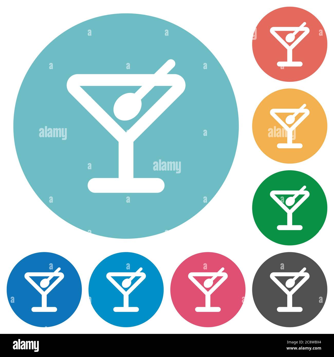 Flat cocktail icon set on round color background Stock Vector Image ...