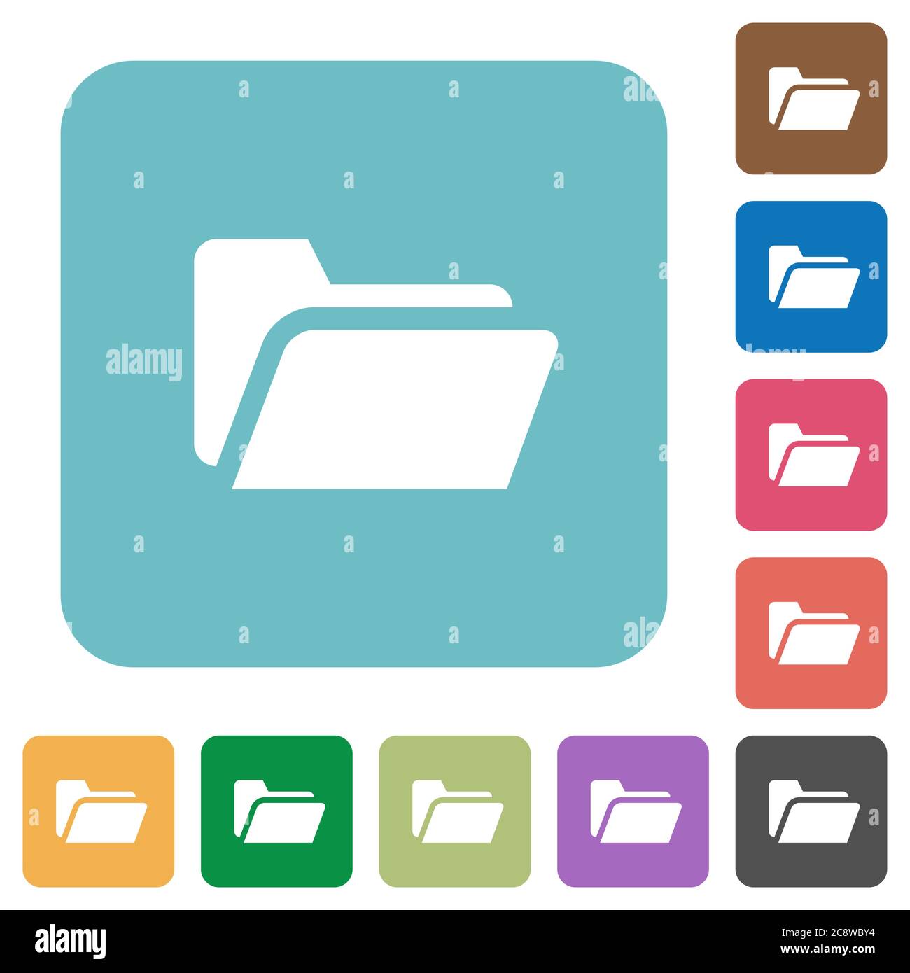 Flat folder open icons on rounded square color backgrounds. Stock Vector