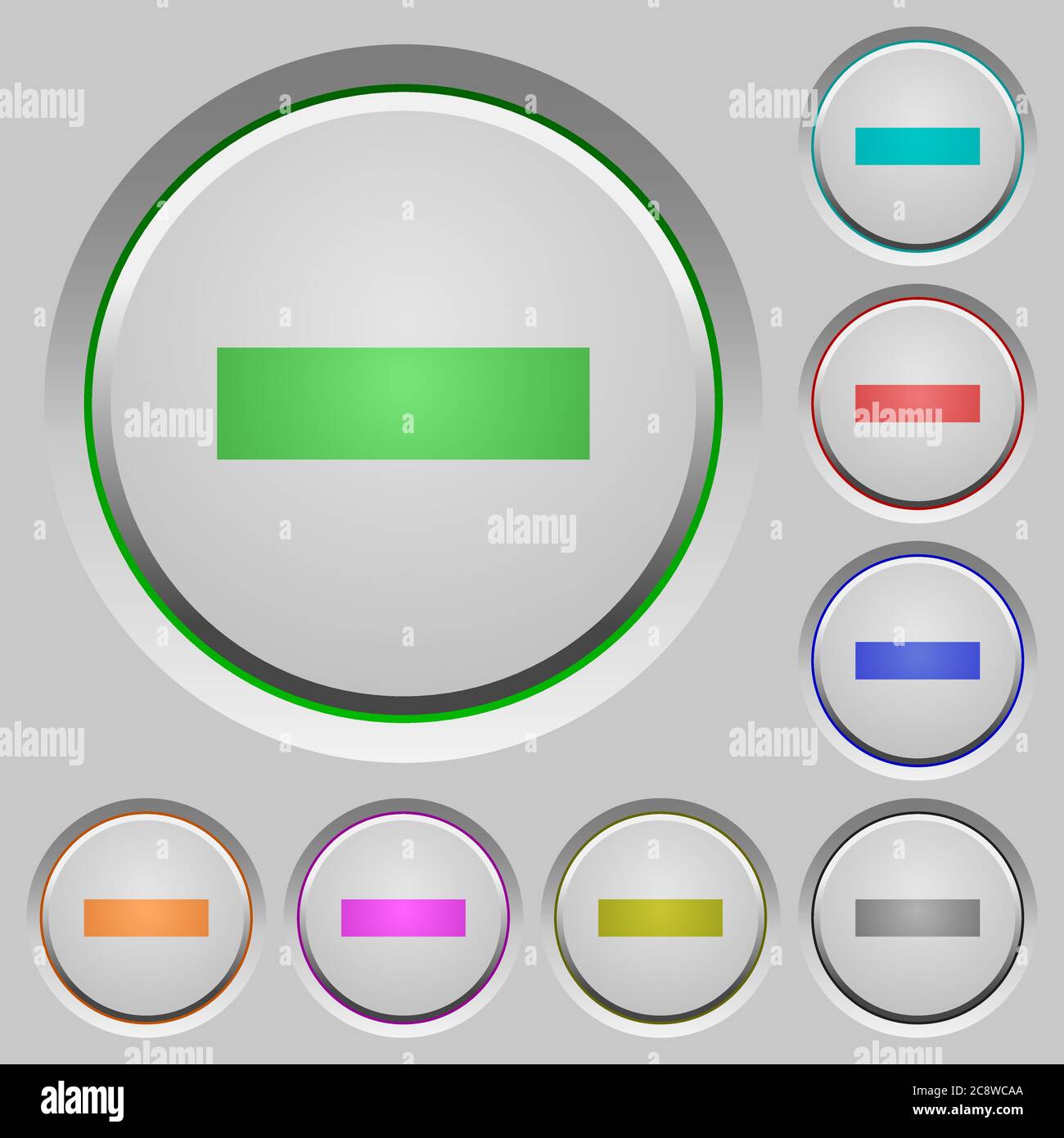 Set of color remove sunk push buttons. Stock Vector