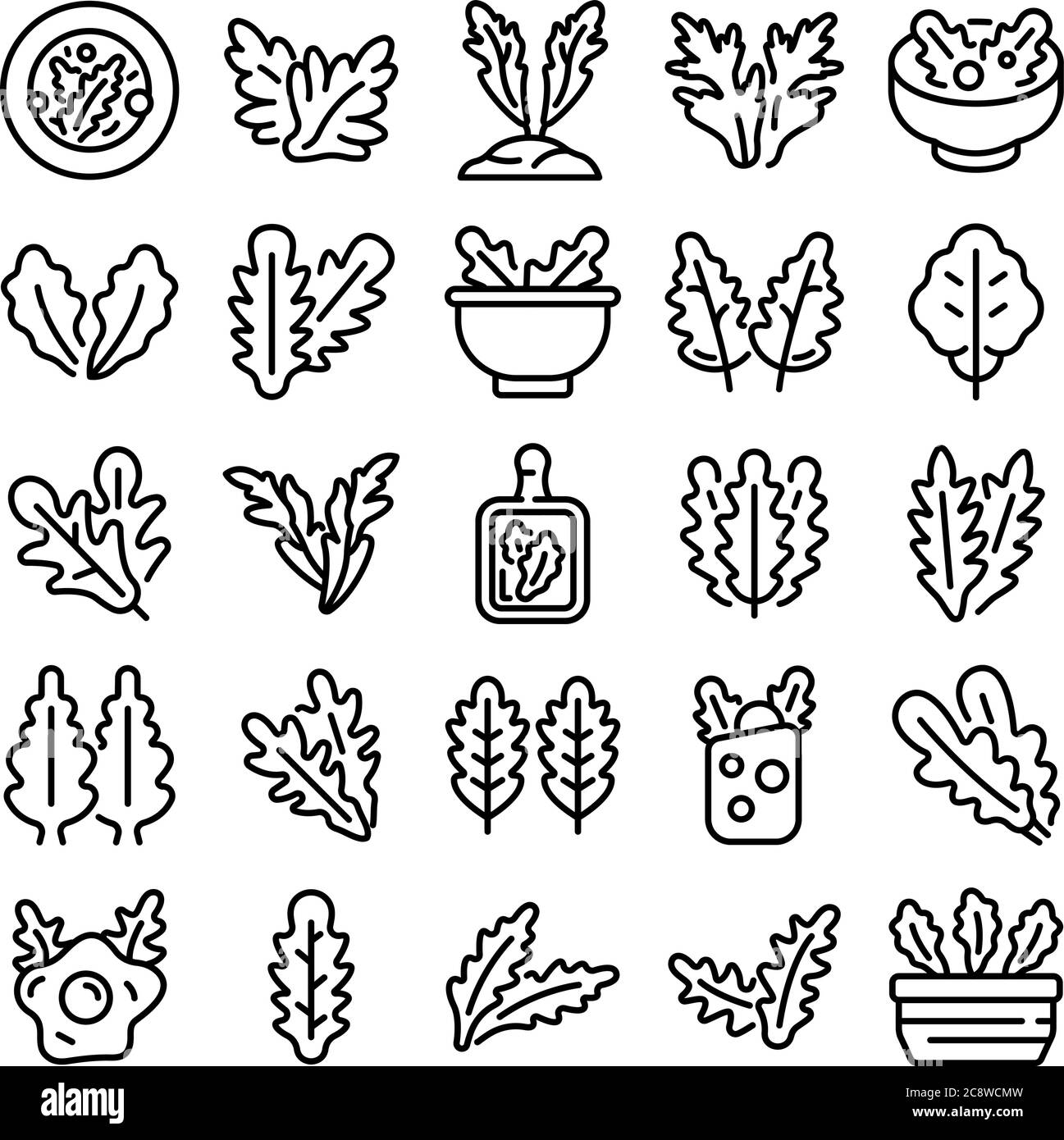 Arugula icons set, outline style Stock Vector