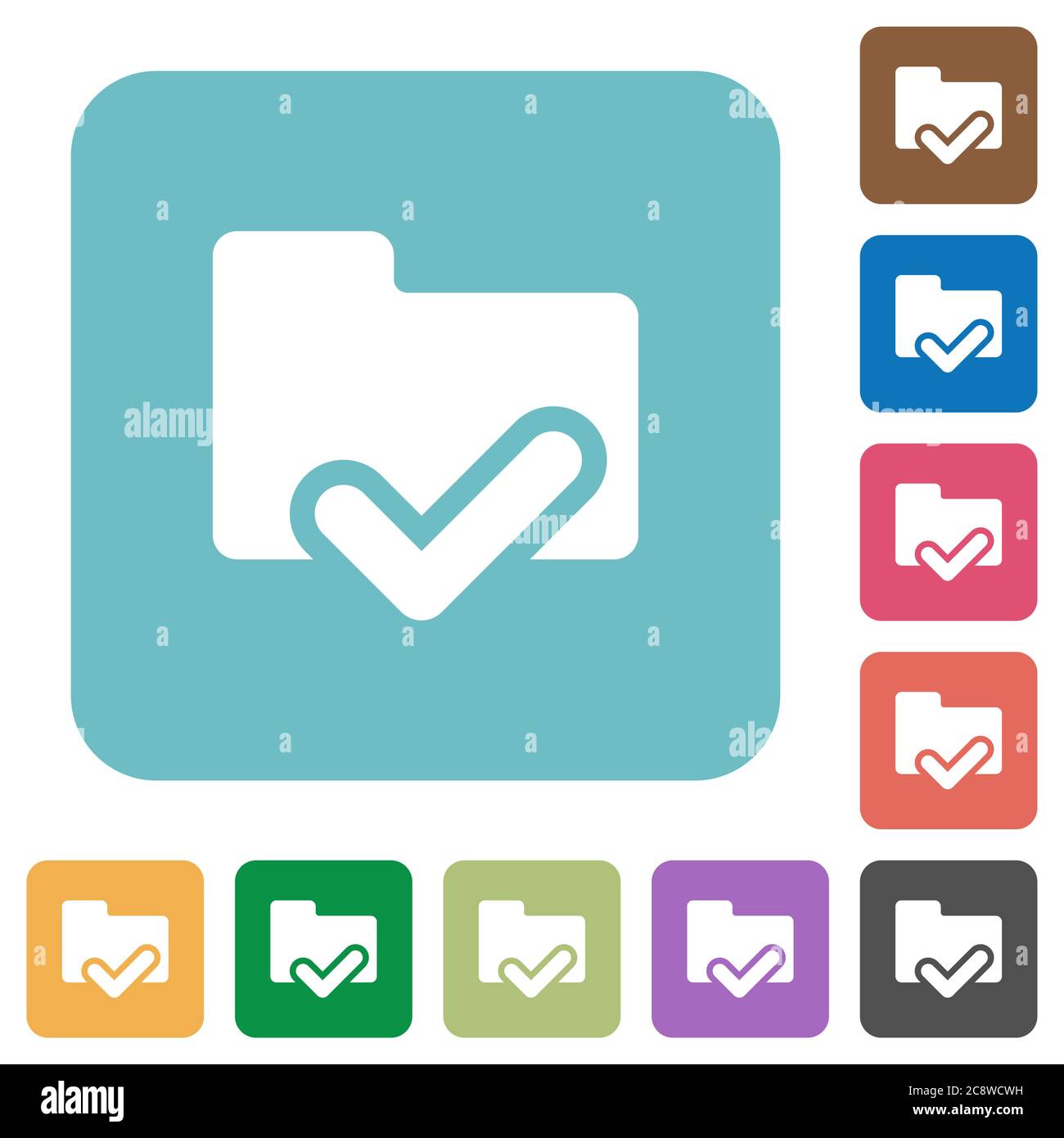 Flat folder ok icons on rounded square color backgrounds. Stock Vector