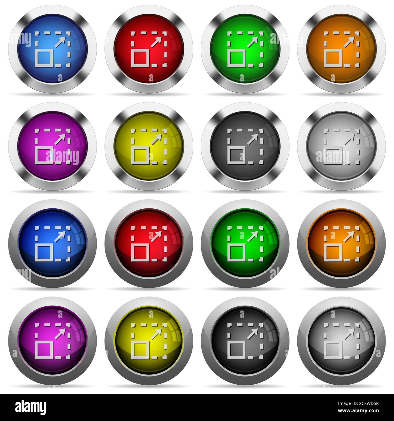 Set of maximize element glossy web buttons. Arranged layer structure. Stock Vector