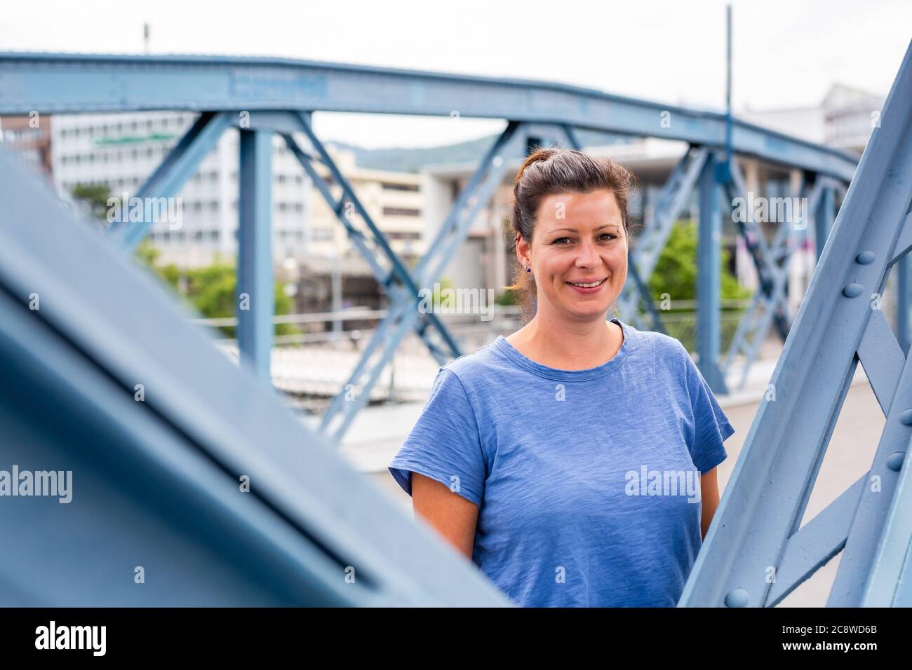 Freiburg, Germany. 22nd July, 2020. Helen Breit, member of the board and spokeswoman of the fan association 'Unsere Kurve e.V.' is standing on the Wiwilibrücke in Freiburg. According to its own statements, the club is a union of fan organisations from the Bundesliga to the regional league. Credit: Philipp von Ditfurth/dpa/Alamy Live News Stock Photo