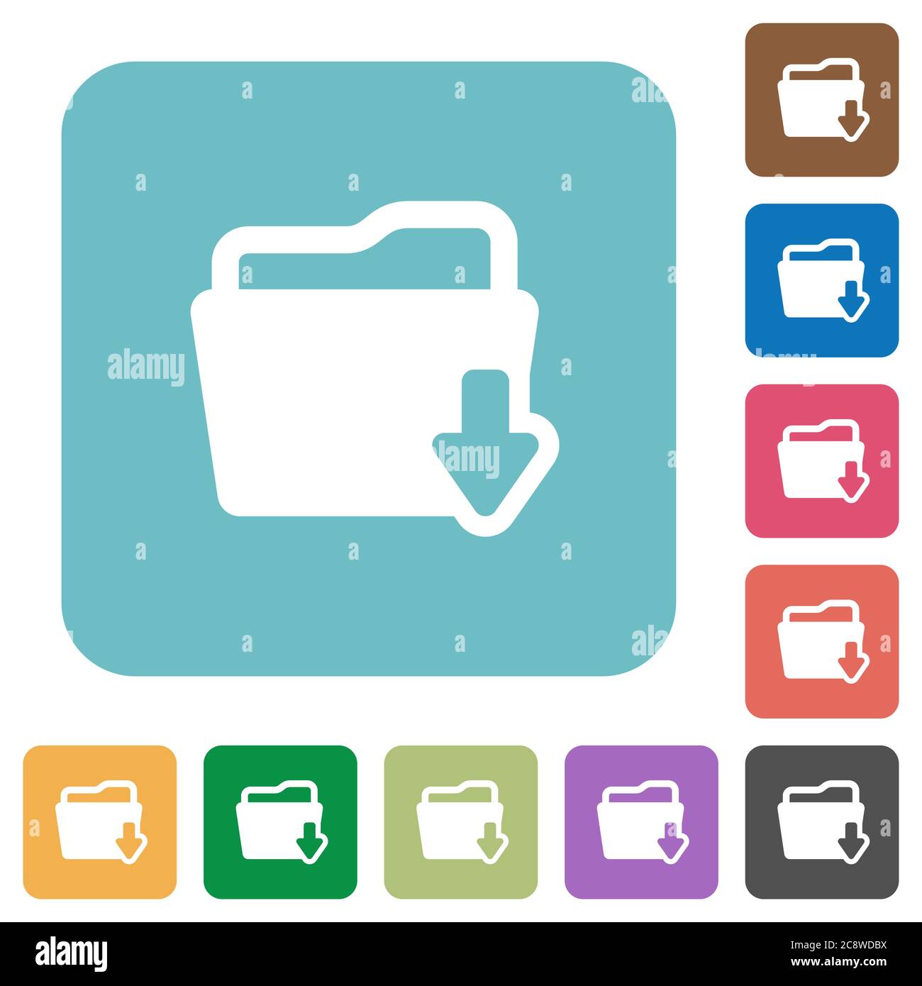 Flat download folder icons on rounded square color backgrounds Stock ...