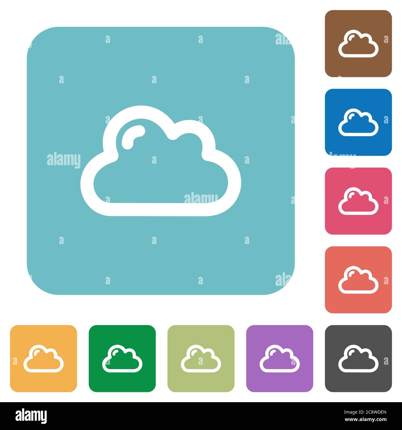 Flat cloud icons on rounded square color backgrounds. Stock Vector