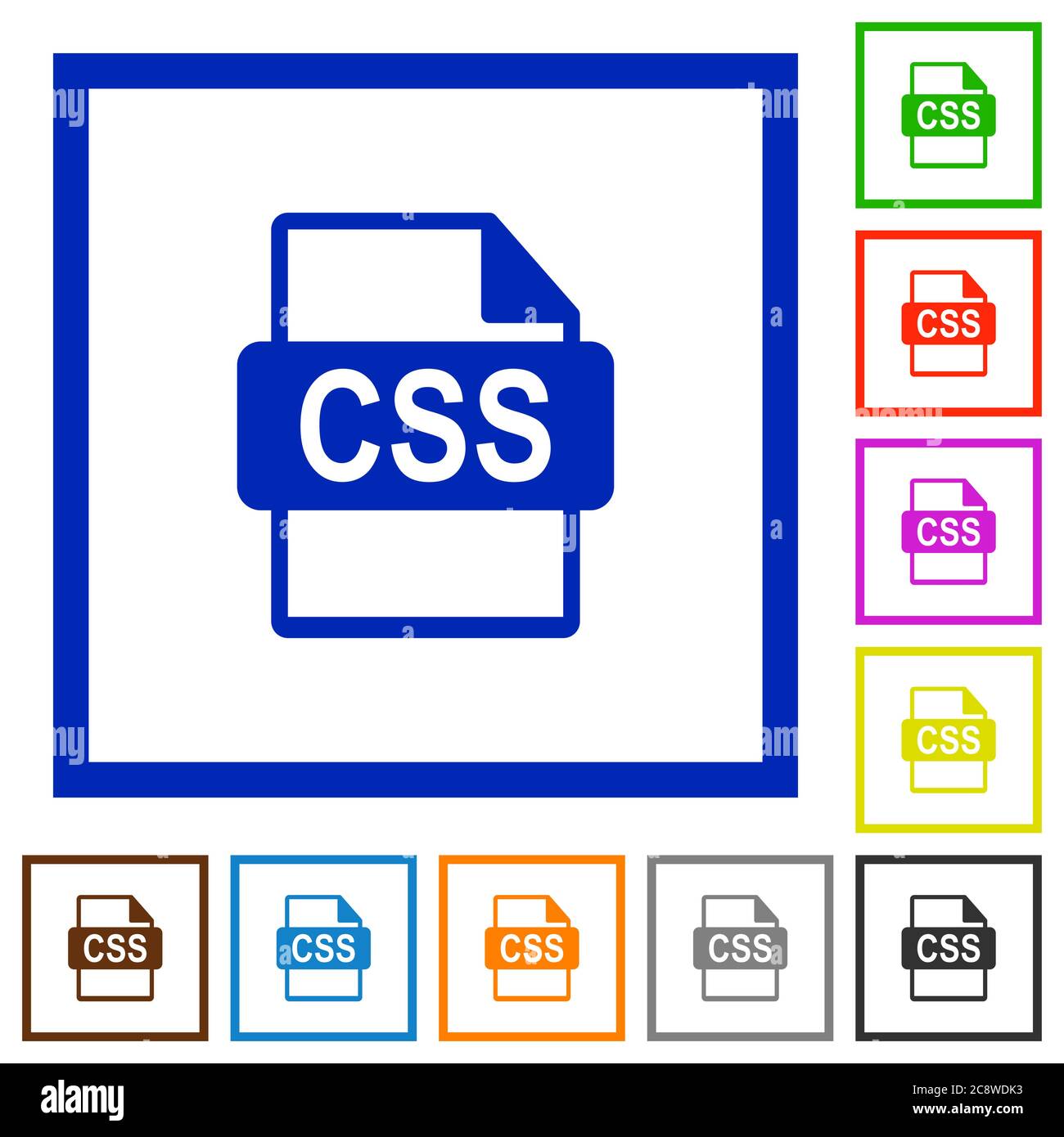 Set of color square framed CSS file format flat icons Stock Vector ...
